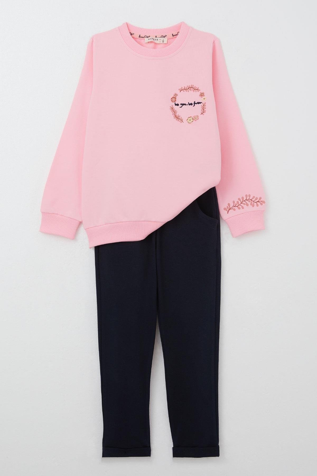 Breeze Kız Çocuk Eşofman Takım Çiçek Nakışlı Pembe (1.5-5 Yaş)