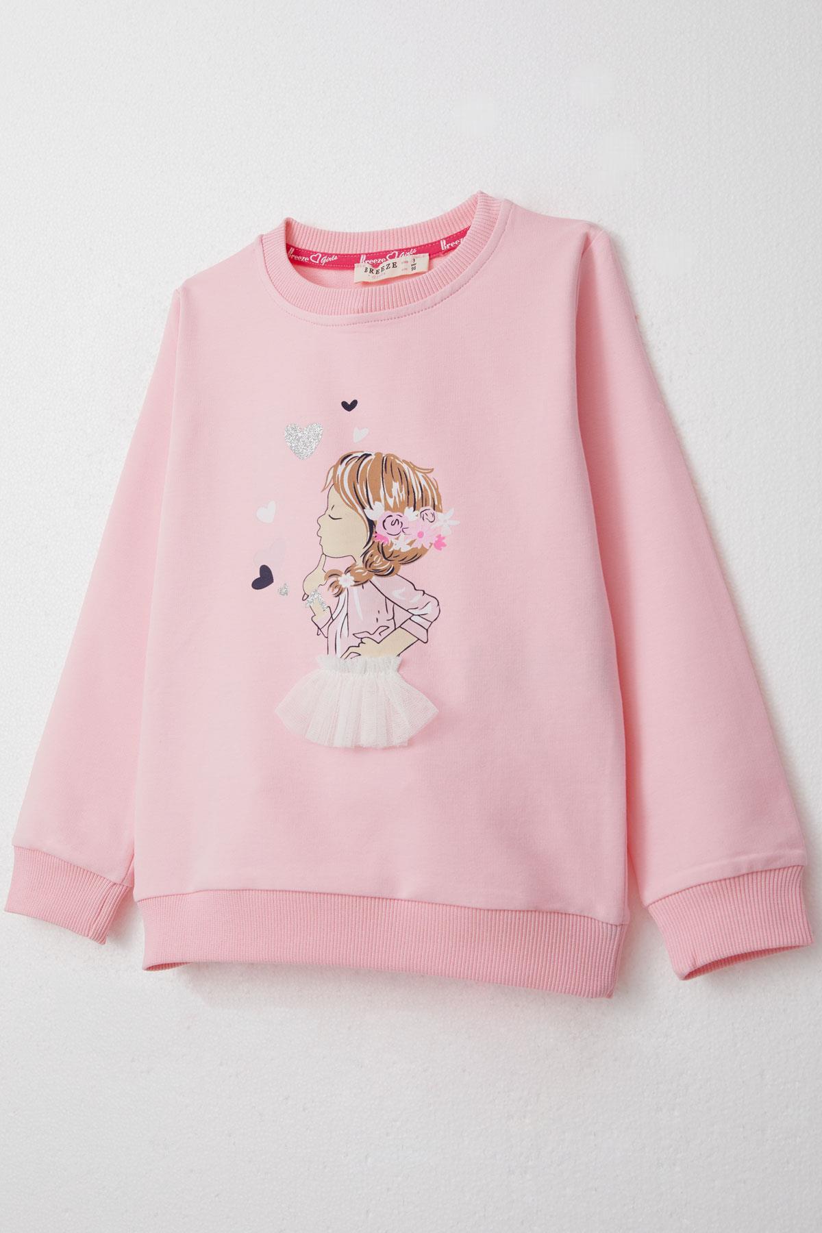 Breeze Kız Çocuk Eşofman Takım Düşünceli Kız Baskılı Pembe (2-4 Yaş)