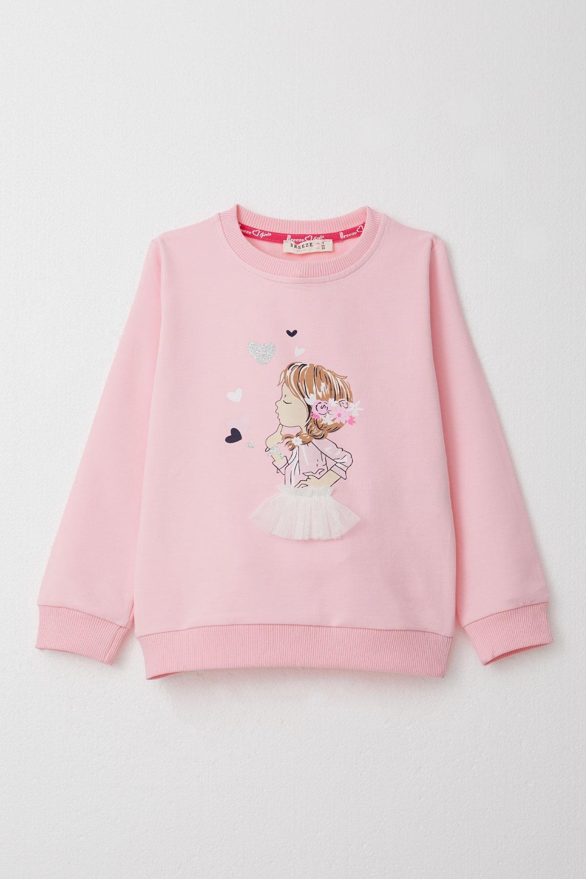 Breeze Kız Çocuk Eşofman Takım Düşünceli Kız Baskılı Pembe (2-4 Yaş)