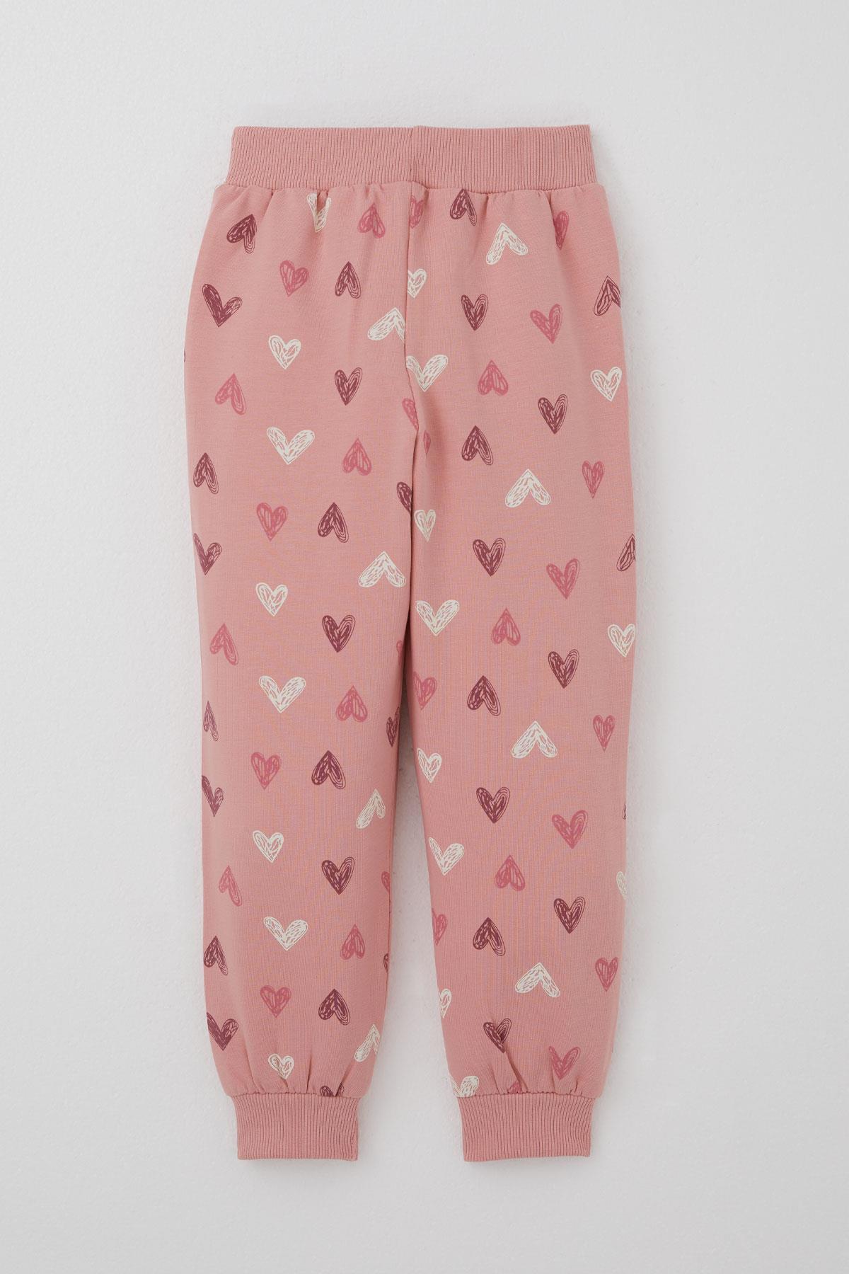 Breeze Kız Çocuk Eşofman Takım Kalp Desenli Yazı Baskılı Gülkurusu (1.5-5 Yaş)