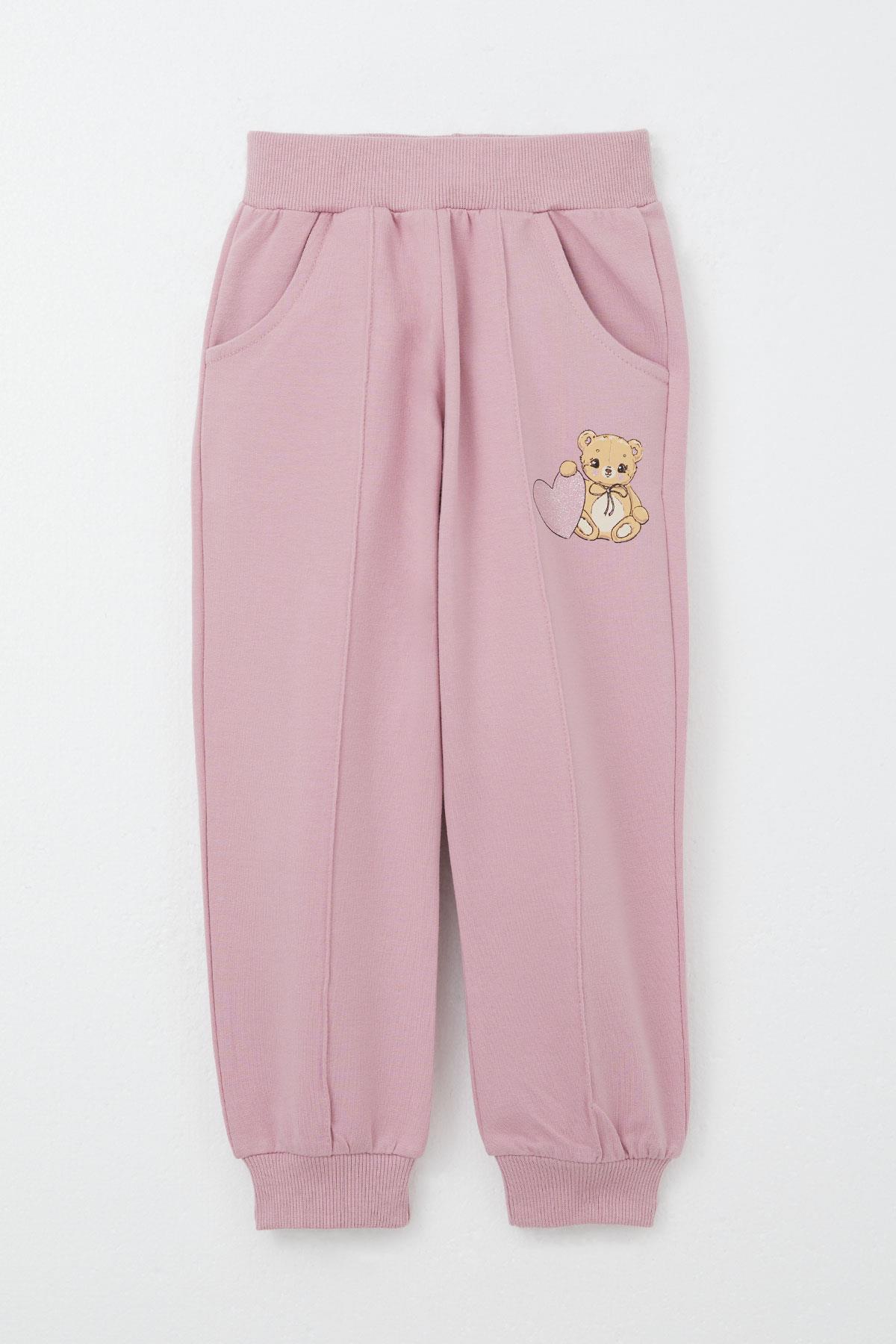 Breeze Kız Çocuk Eşofman Takım Kalpli Bebek Ayıcık Baskılı Bej (1.5-4 Yaş)