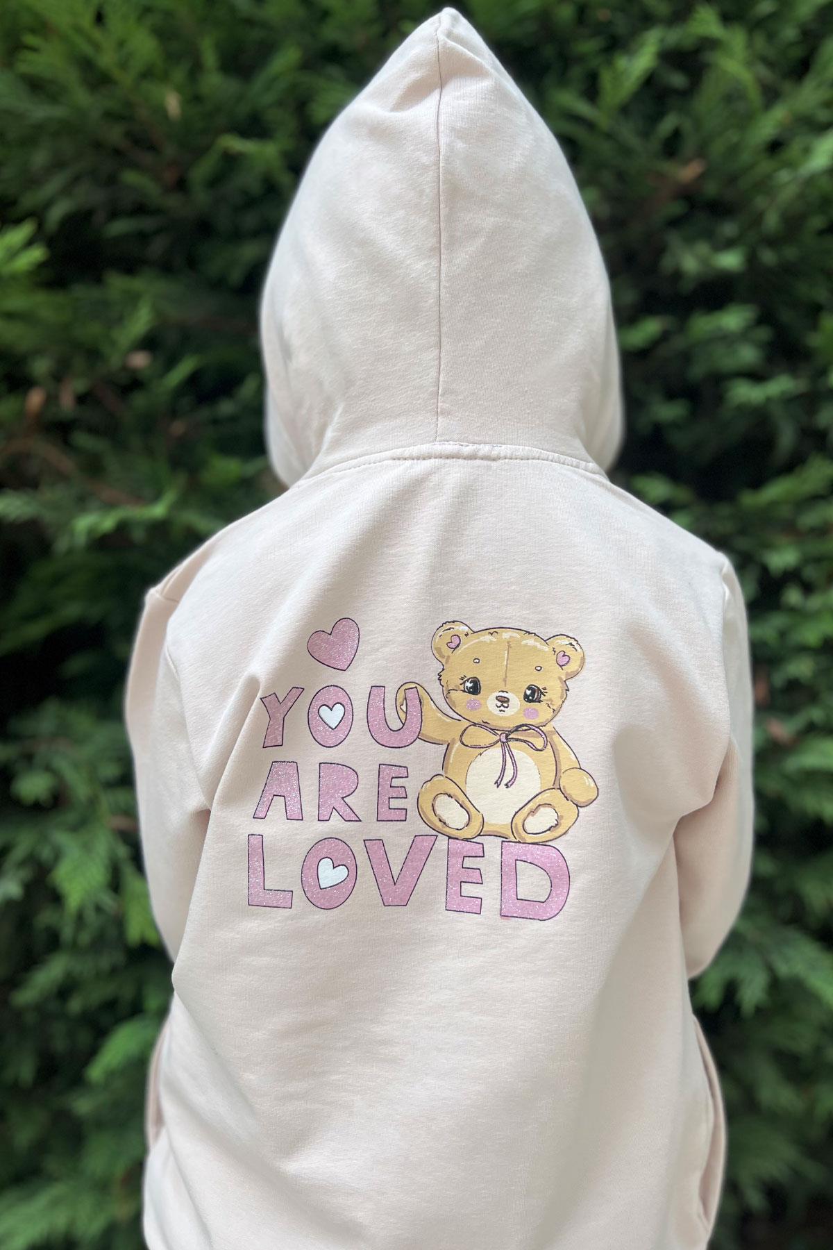 Breeze Kız Çocuk Eşofman Takım Kalpli Bebek Ayıcık Baskılı Bej (1.5-4 Yaş)