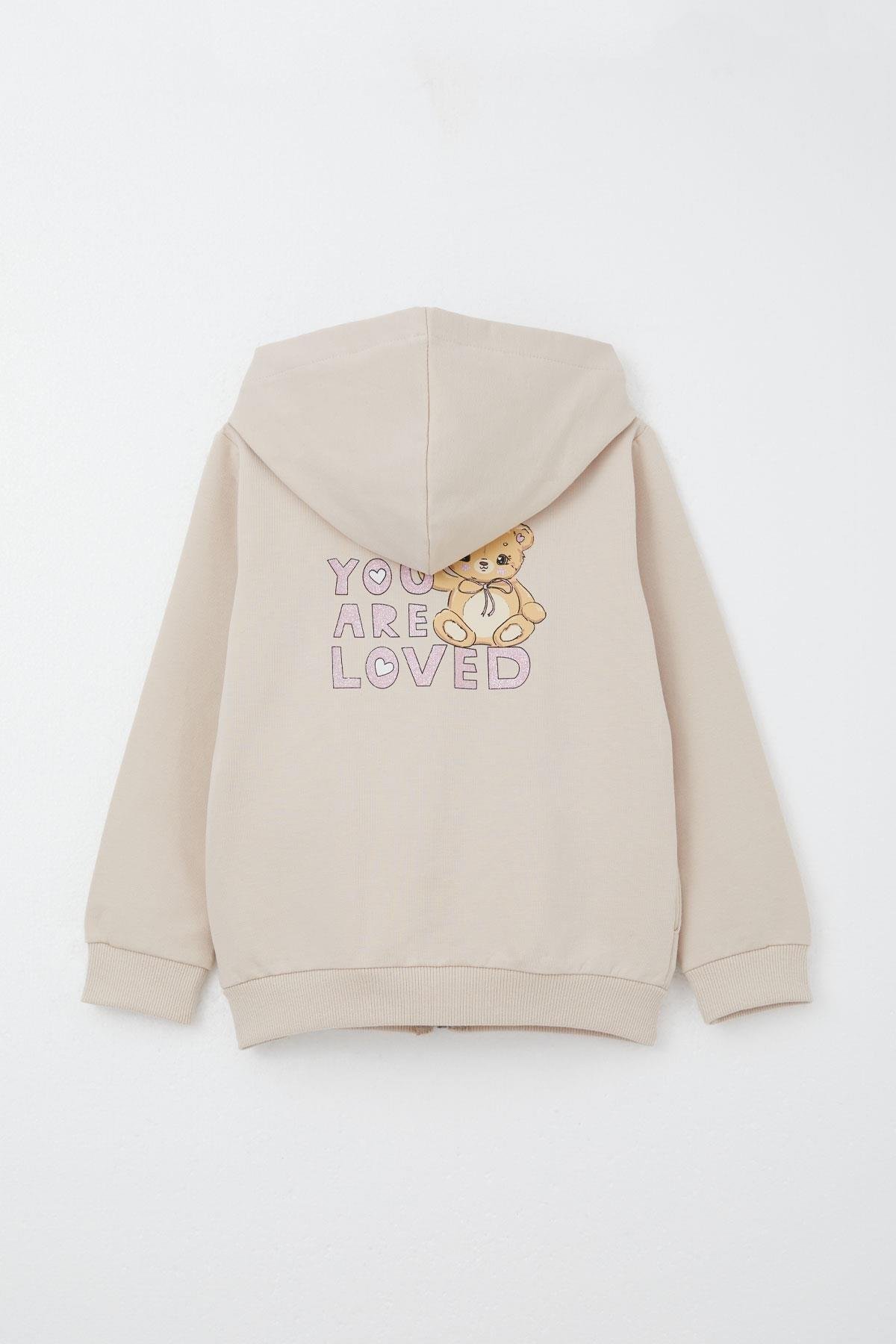 Breeze Kız Çocuk Eşofman Takım Kalpli Bebek Ayıcık Baskılı Bej (1.5-4 Yaş)