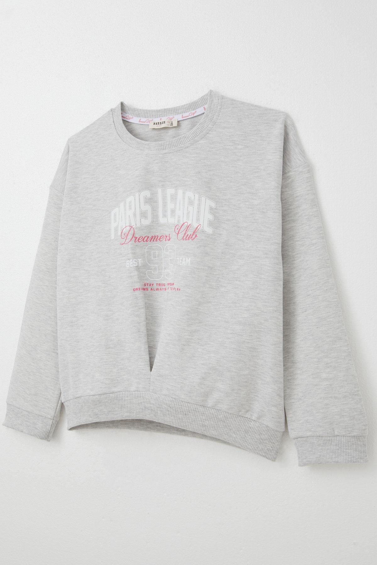 Breeze Kız Çocuk Eşofman Takım Lig Temalı Ön Kısmı V Dikişli Açık Gri Melanj (5-10 Yaş)