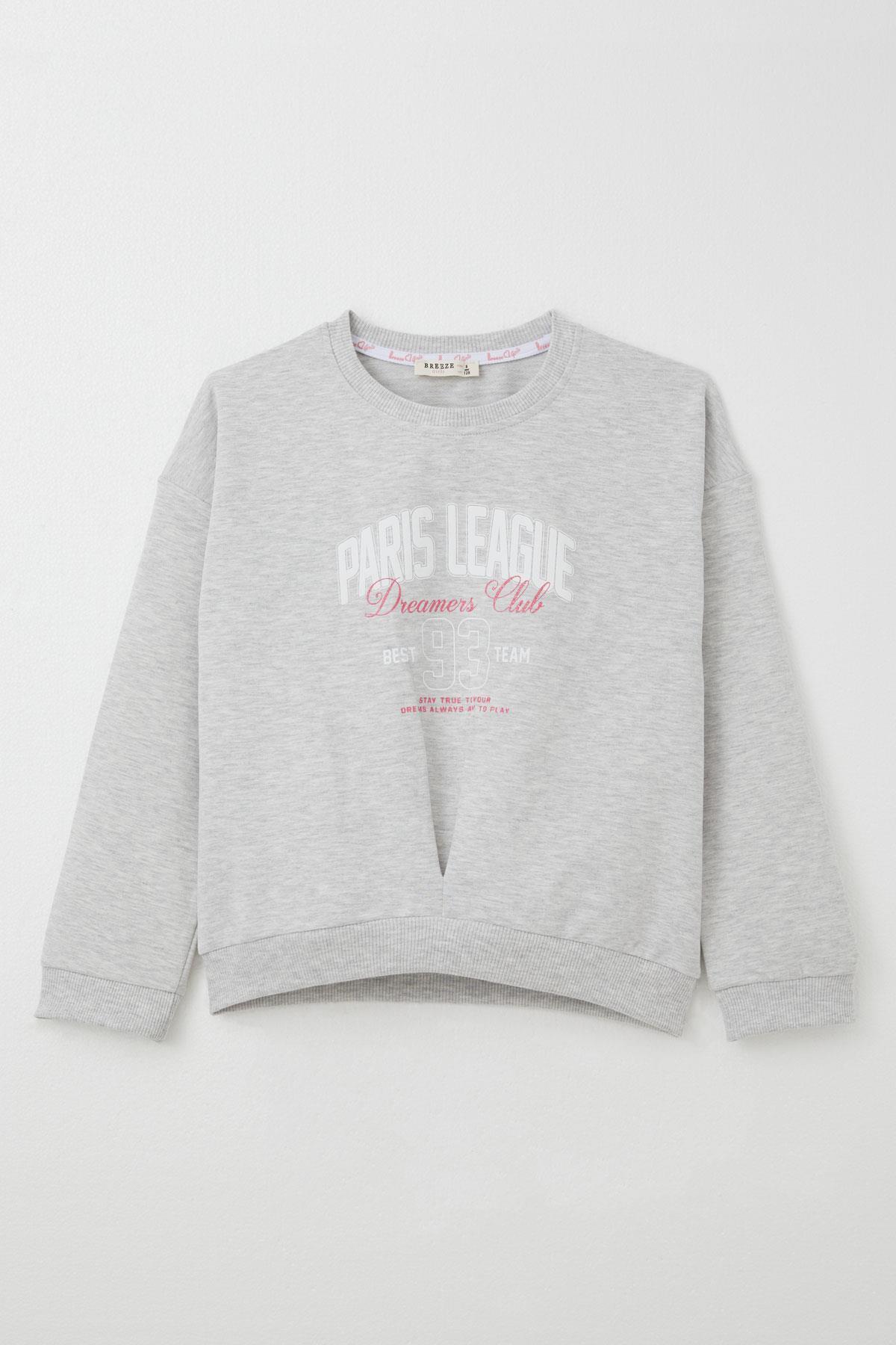 Breeze Kız Çocuk Eşofman Takım Lig Temalı Ön Kısmı V Dikişli Açık Gri Melanj (5-10 Yaş)