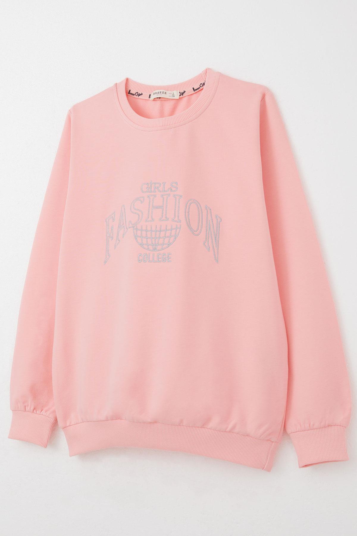 Breeze Kız Çocuk Eşofman Takım Moda Temalı Yazı Nakışlı Pembe (8-12 Yaş)