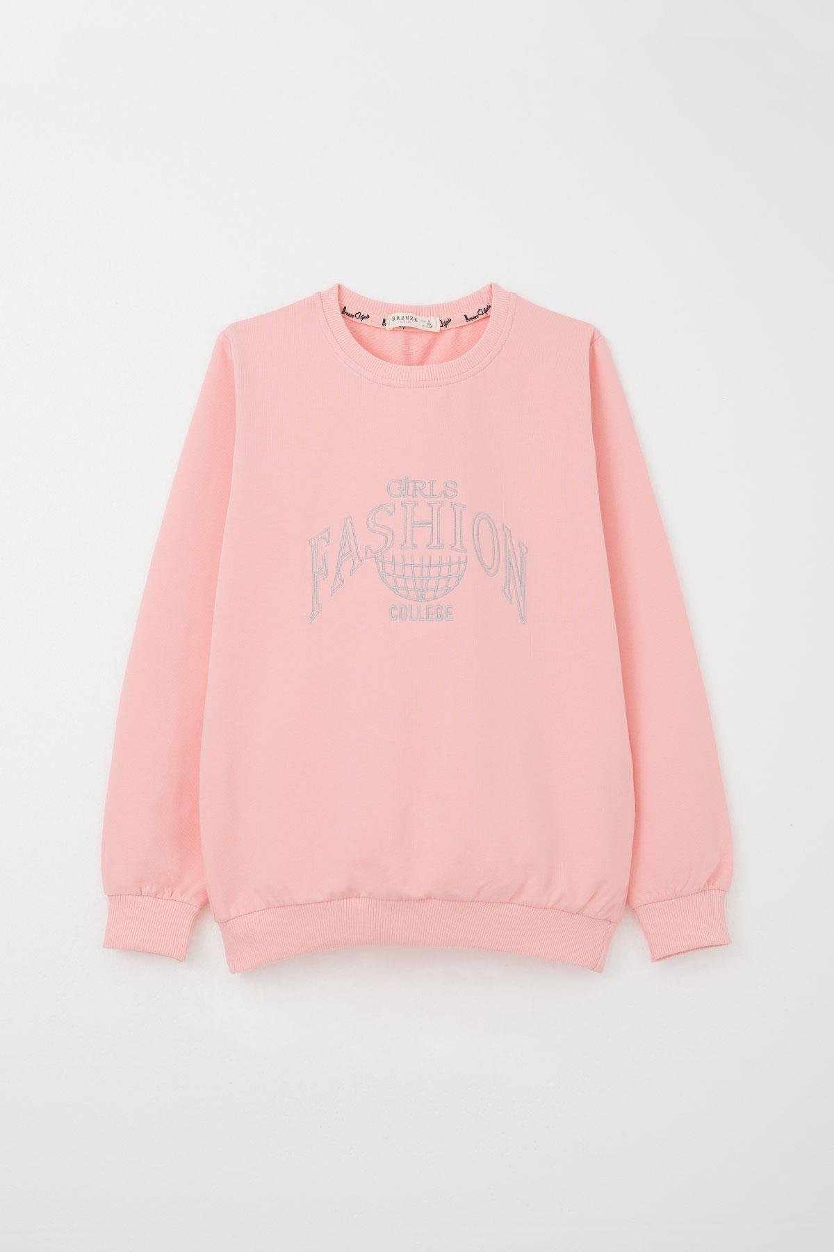 Breeze Kız Çocuk Eşofman Takım Moda Temalı Yazı Nakışlı Pembe (8-12 Yaş)