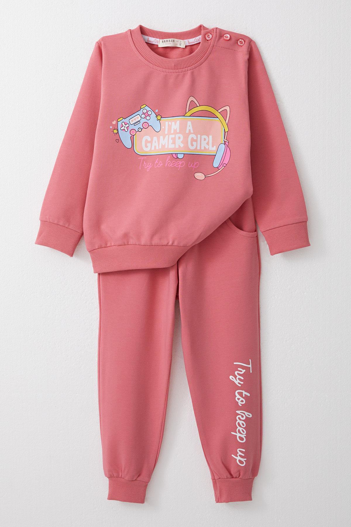 Breeze Kız Çocuk Eşofman Takım Oyuncu Kız Yazı Baskılı Gülkurusu (1.5-4 Yaş)