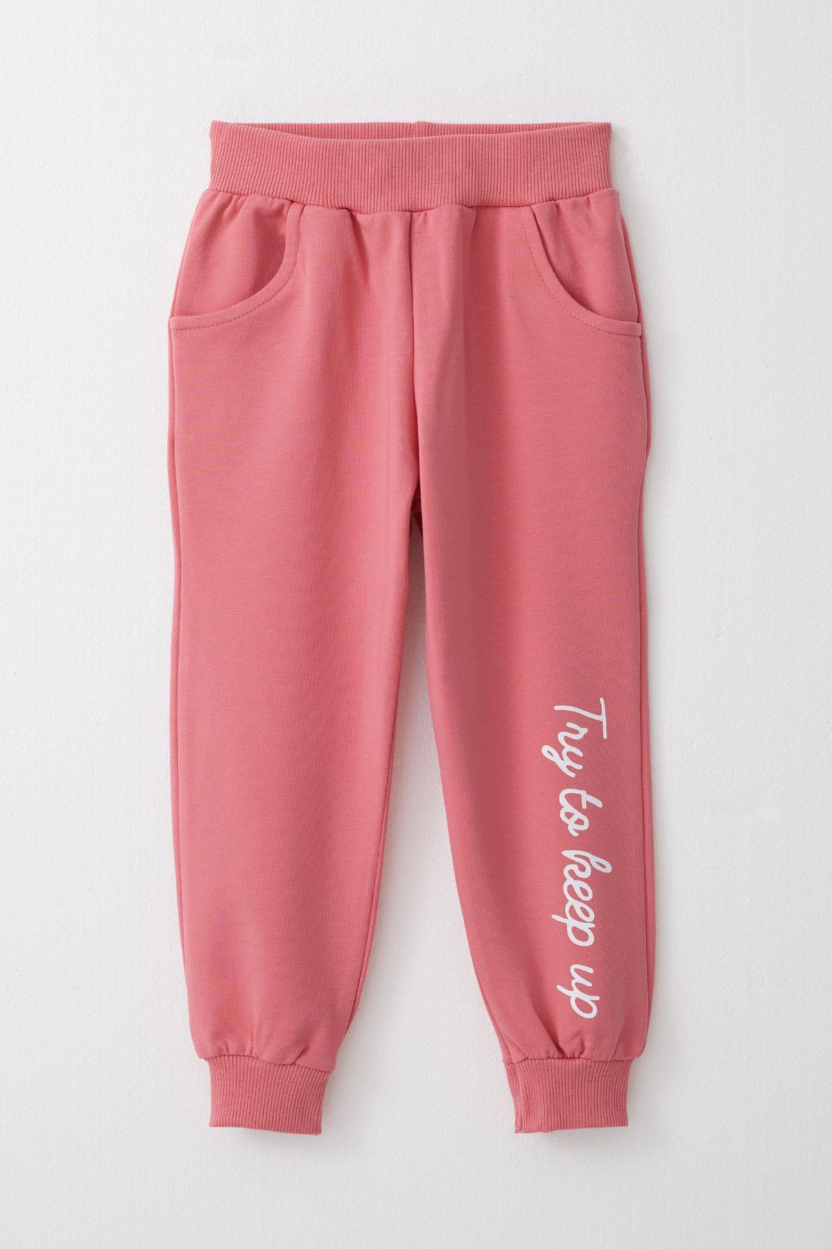 Breeze Kız Çocuk Eşofman Takım Oyuncu Kız Yazı Baskılı Gülkurusu (1.5-4 Yaş)