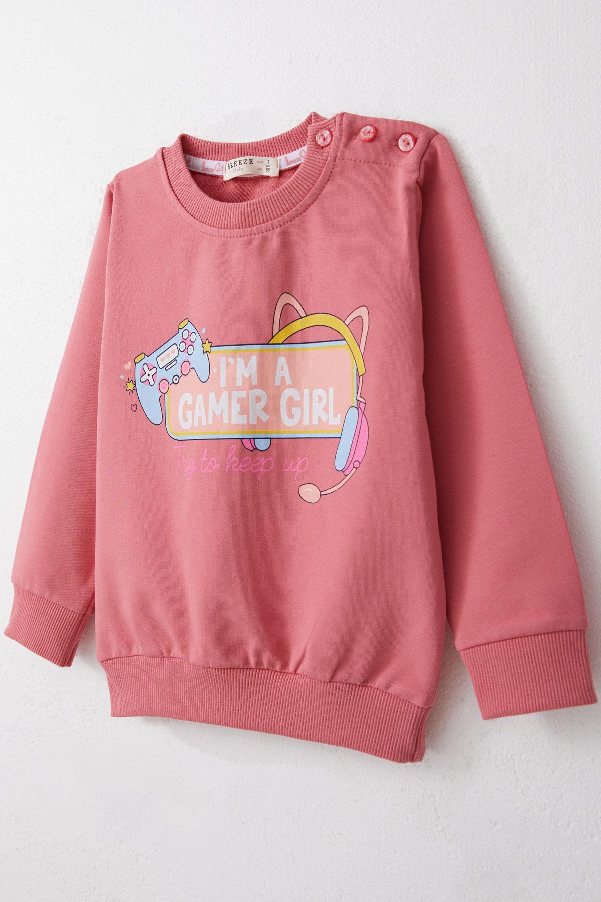 Breeze Kız Çocuk Eşofman Takım Oyuncu Kız Yazı Baskılı Gülkurusu (1.5-4 Yaş)