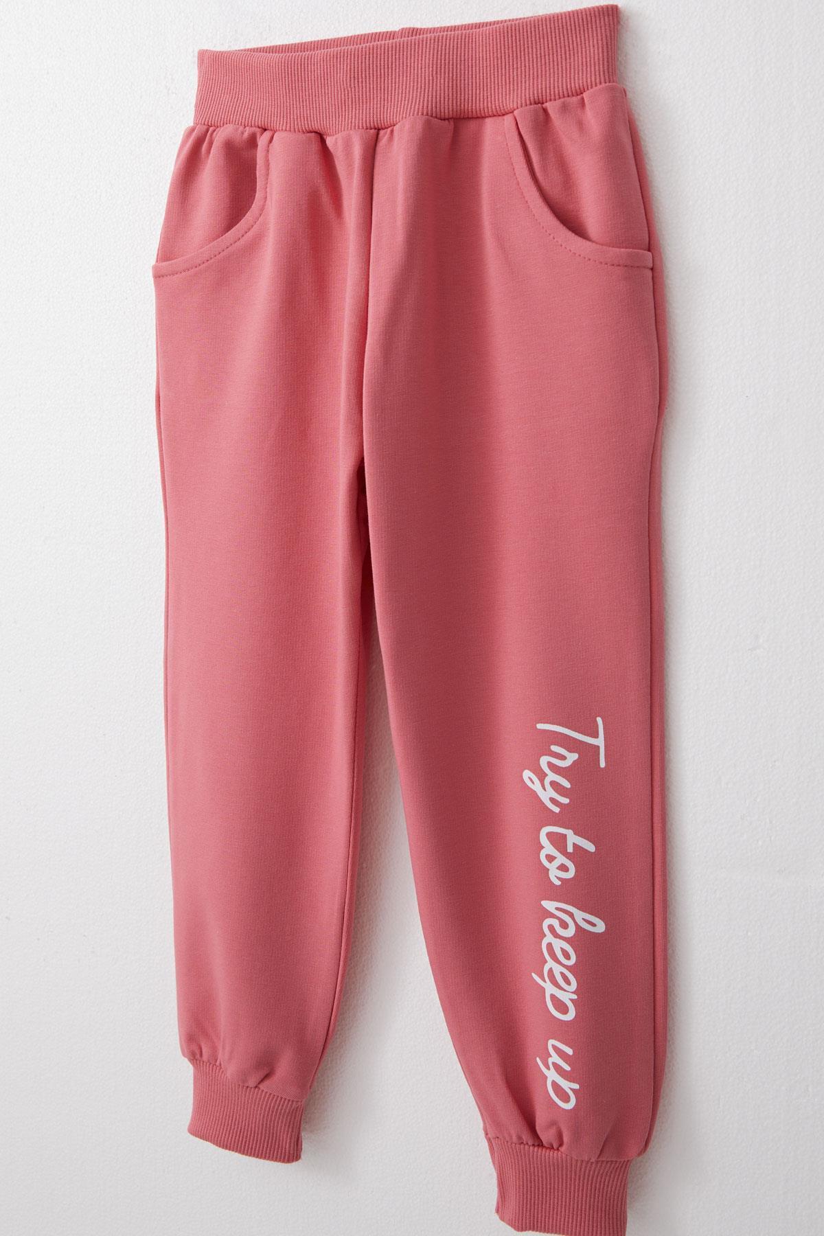 Breeze Kız Çocuk Eşofman Takım Oyuncu Kız Yazı Baskılı Gülkurusu (1.5-4 Yaş)