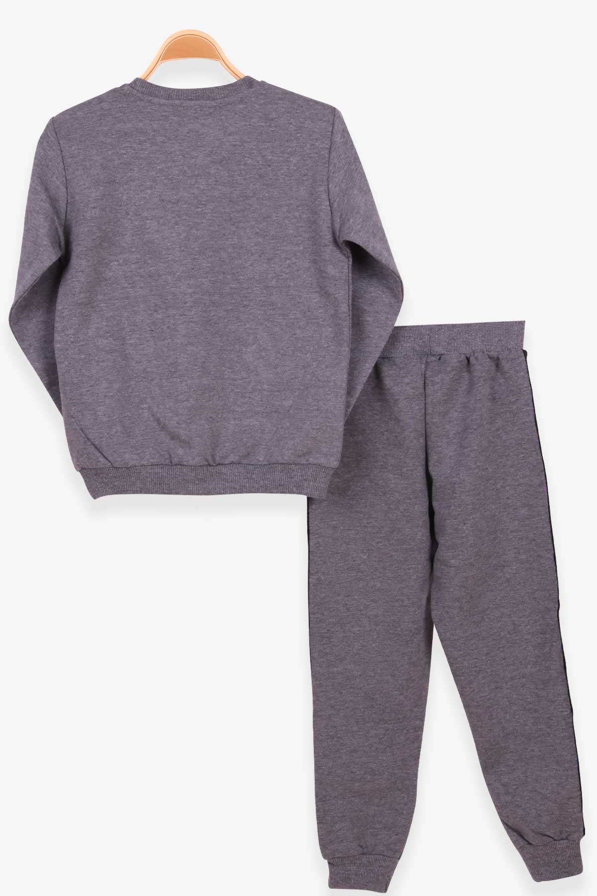 Breeze Kız Çocuk Eşofman Takım Pullu Nakışlı Koyu Gri Melanj (5-10 Yaş)