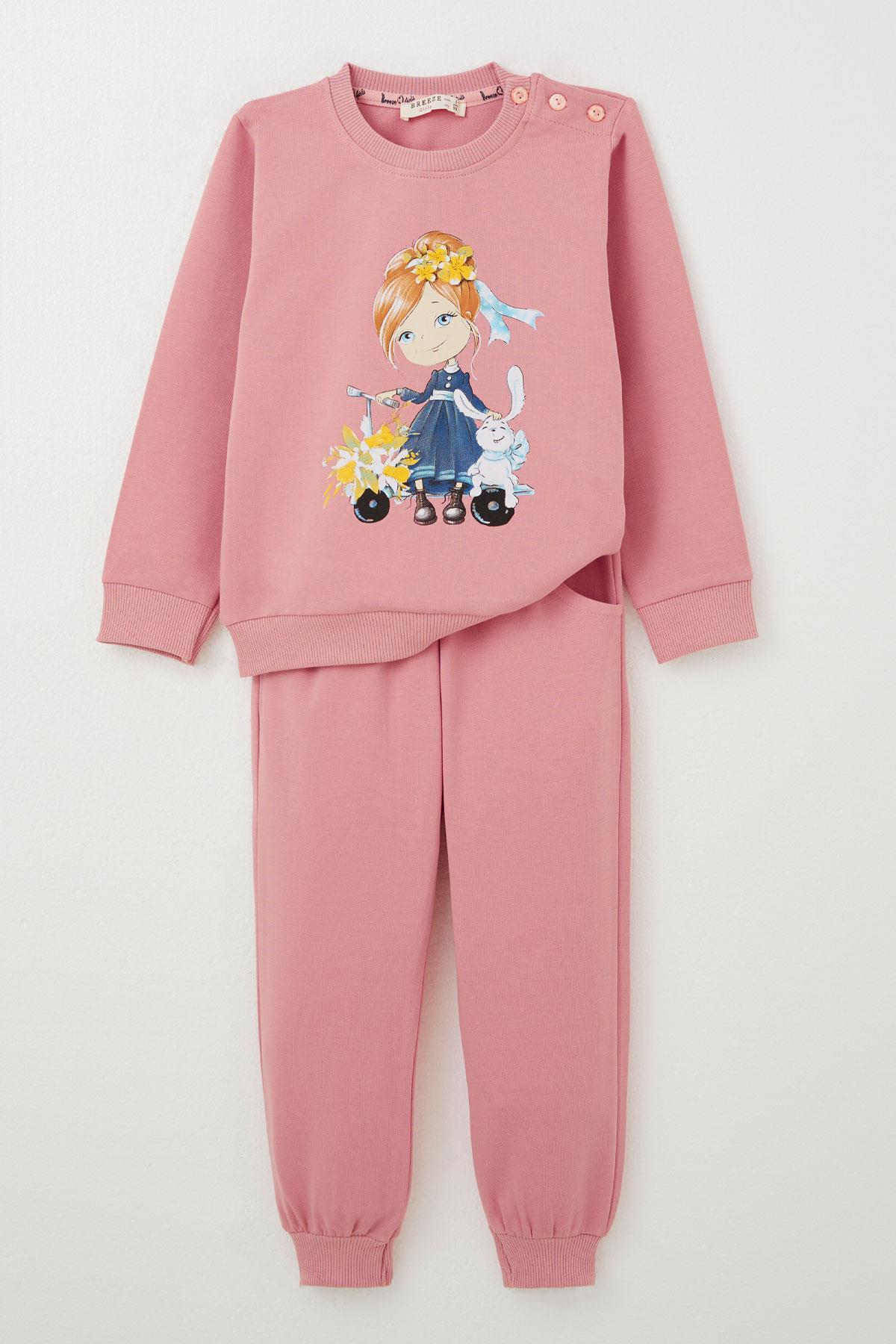 Breeze Kız Çocuk Eşofman Takım Scooter Kız Baskılı Gülkurusu (1.5-5 Yaş)