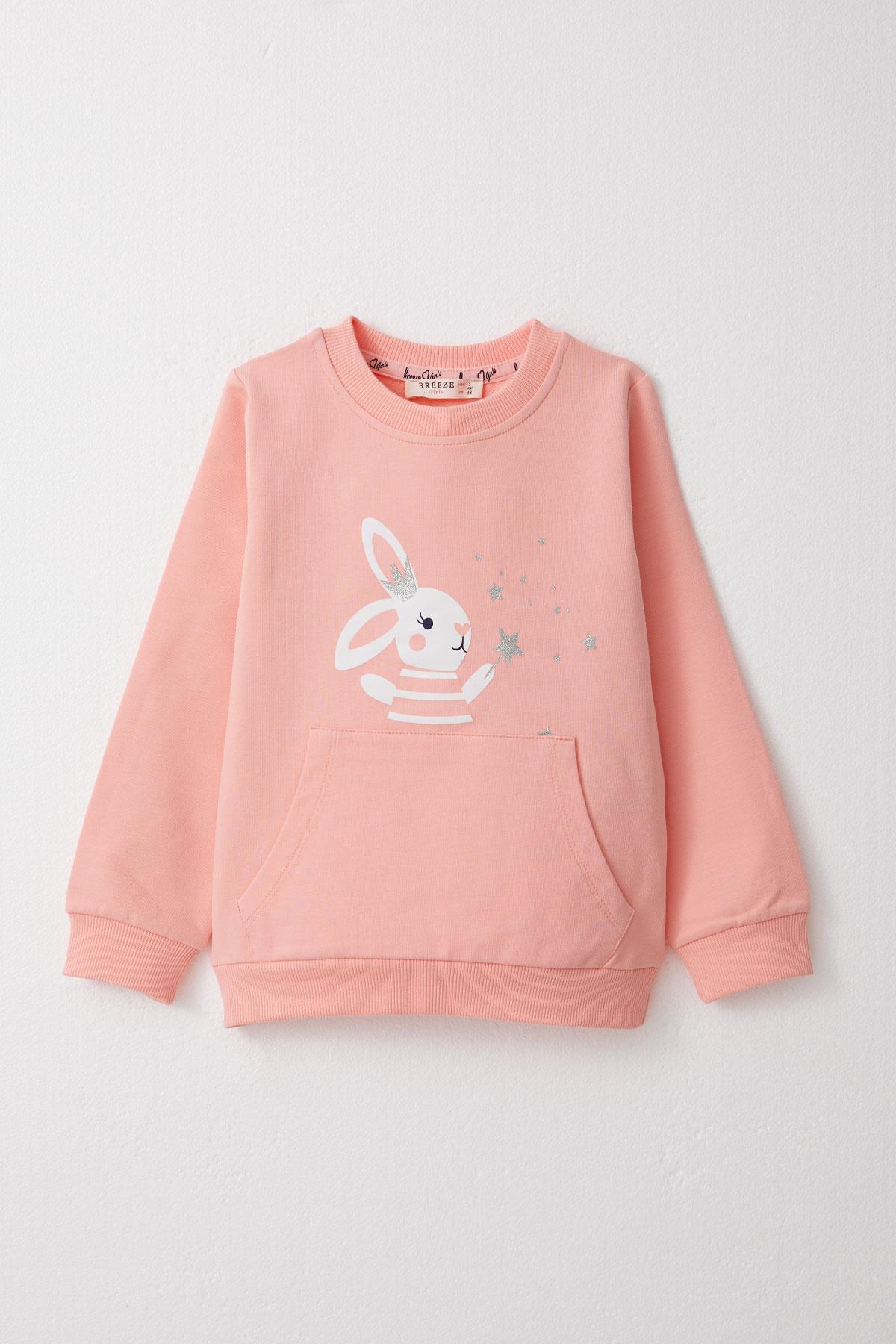 Breeze Kız Çocuk Eşofman Takım Sevimli Sihirbaz Tavşancık Baskılı Somon (1-4 Yaş)