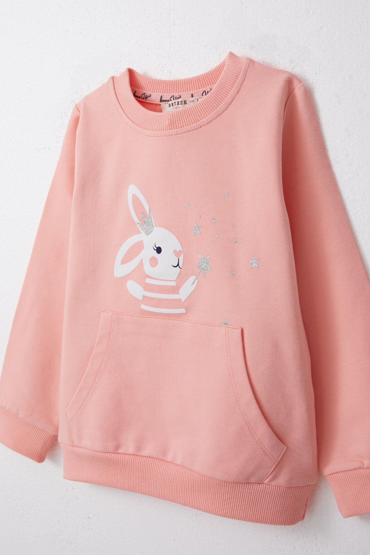 Breeze Kız Çocuk Eşofman Takım Sevimli Sihirbaz Tavşancık Baskılı Somon (1-4 Yaş)