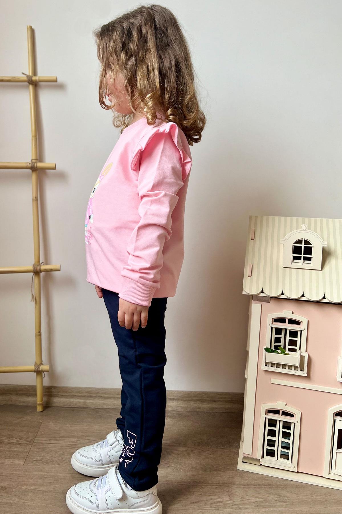 Breeze Kız Çocuk Eşofman Takım Sevimli Tavşancık Baskılı Pembe (3-8 Yaş)