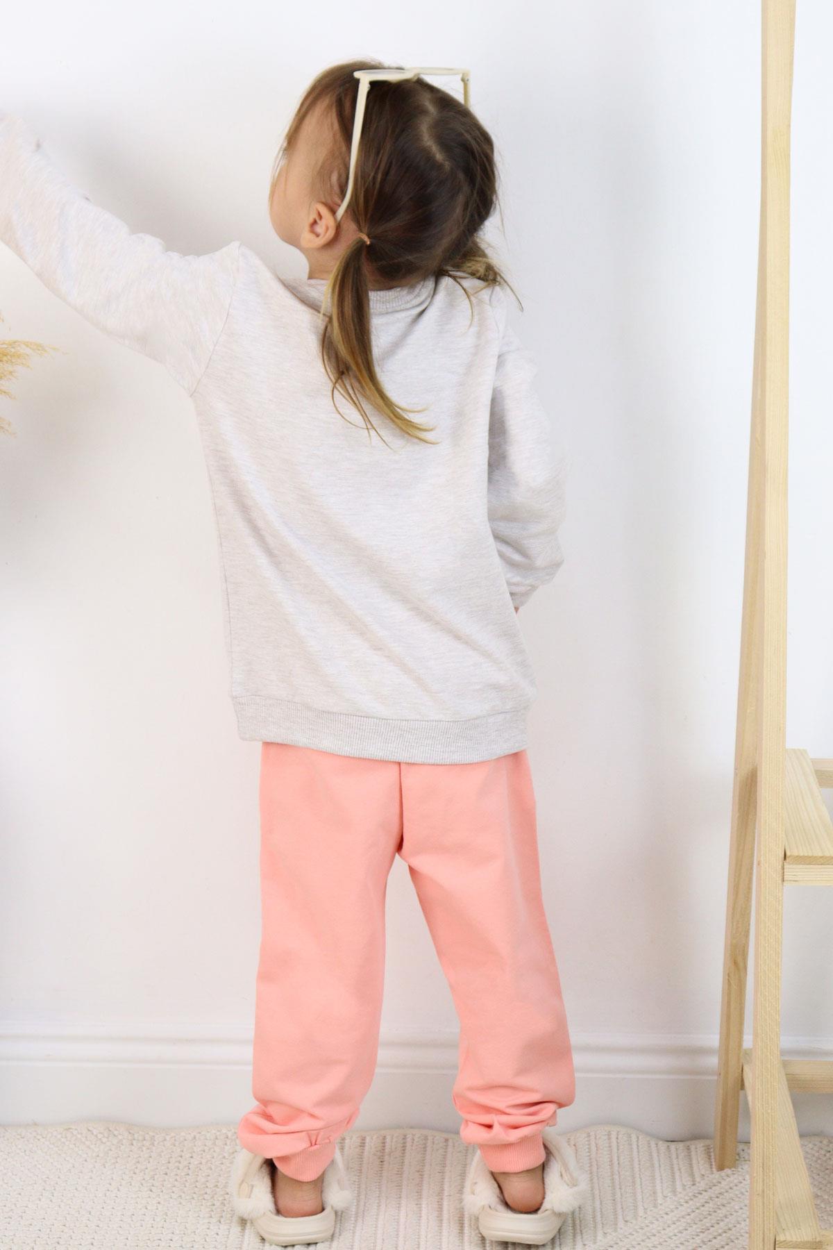 Breeze Kız Çocuk Eşofman Takım Sevimli Sihirbaz Tavşancık Baskılı Bej Melanj (1-4 Yaş)