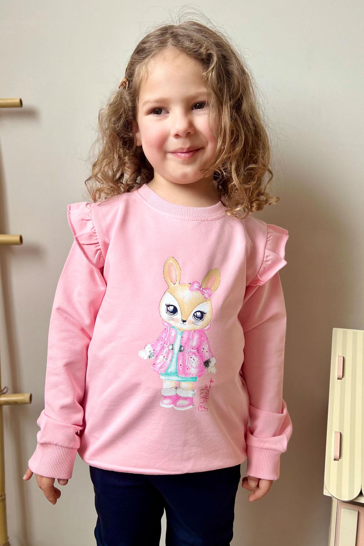 Breeze Kız Çocuk Eşofman Takım Sevimli Tavşancık Baskılı Pembe (3-8 Yaş)