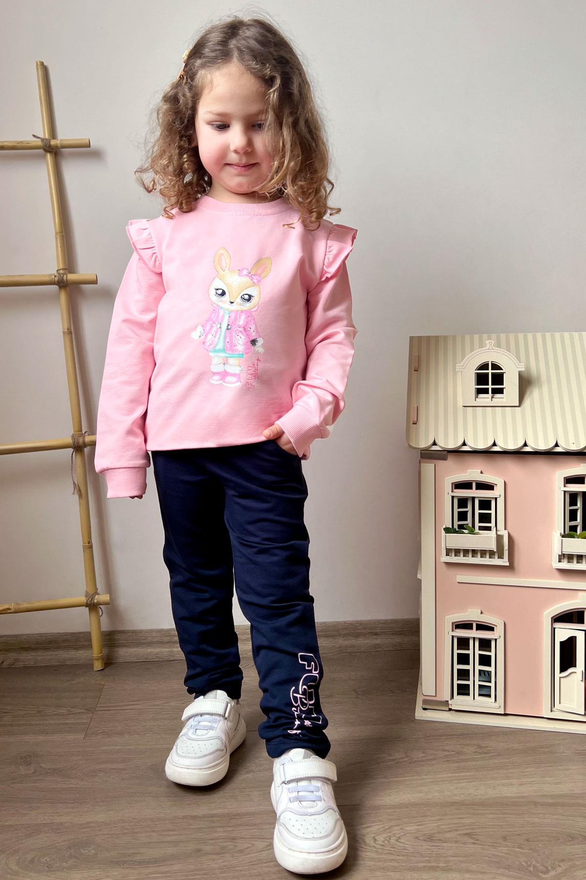 Breeze Kız Çocuk Eşofman Takım Sevimli Tavşancık Baskılı Pembe (3-8 Yaş)