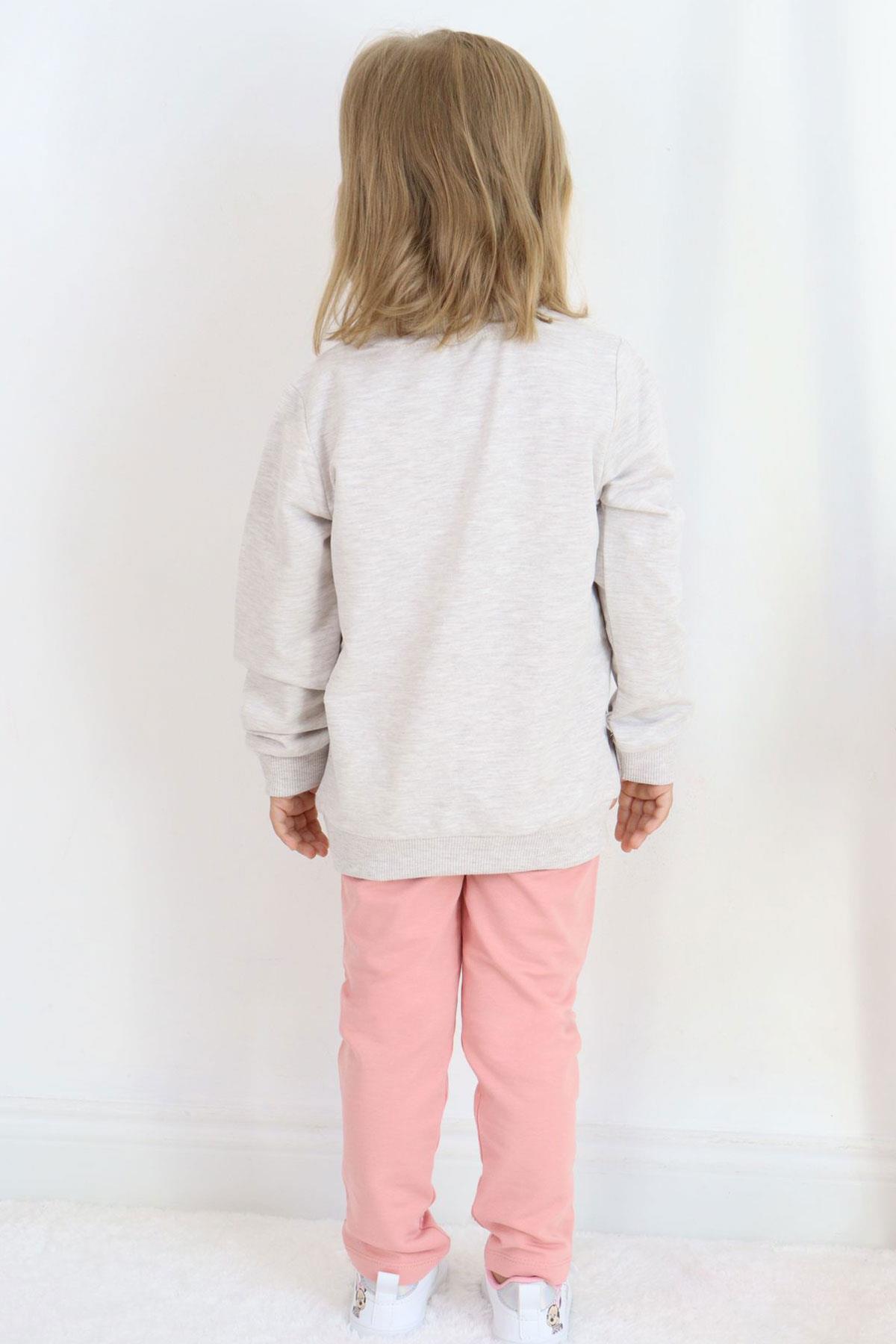 Breeze Kız Çocuk Eşofman Takım Simli Yazı Baskılı Sevimli Ayıcıklı Bej Melanj (1.5-5 Yaş)