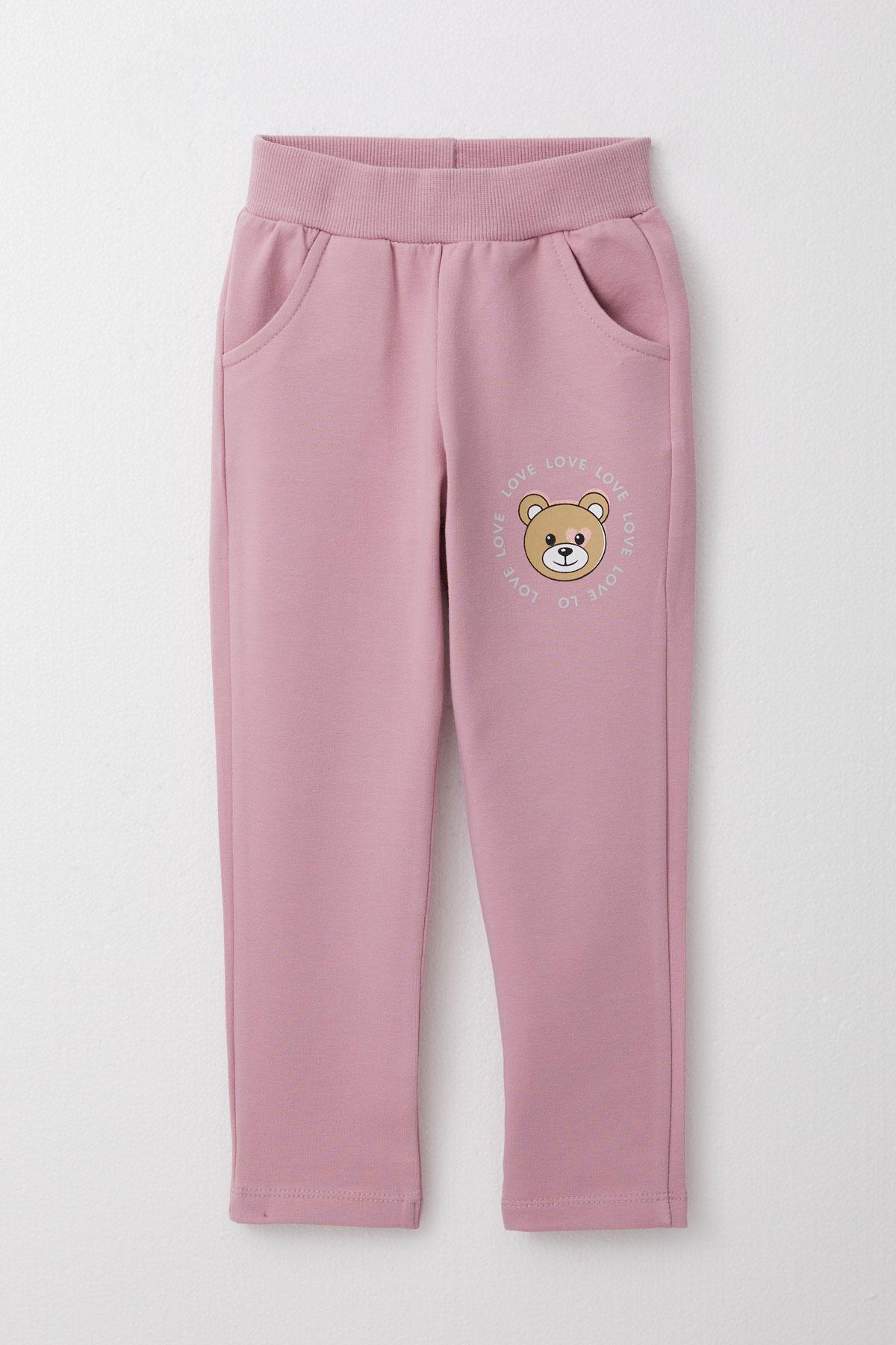 Breeze Kız Çocuk Eşofman Takım Simli Yazı Baskılı Sevimli Ayıcıklı Açık Gri Melanj (1.5-5 Yaş)