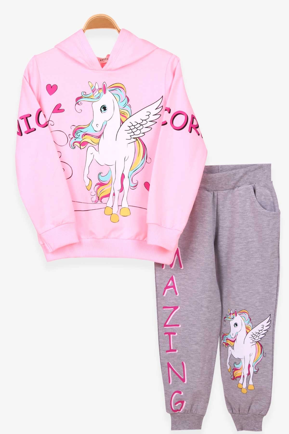 Breeze Kız Çocuk Eşofman Takım Unicorn Pudra (3-8 Yaş)