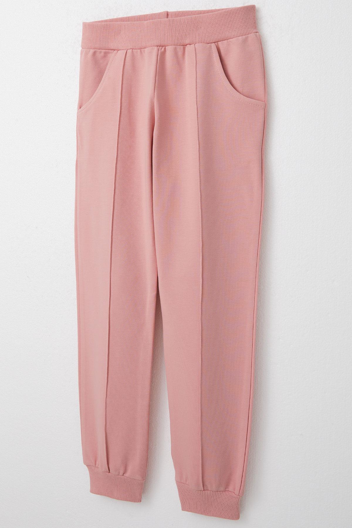 Breeze Kız Çocuk Eşofman Takım Yazı Baskılı Sırtı Çiçekli Açık Gri Melanj (4-9 Yaş)