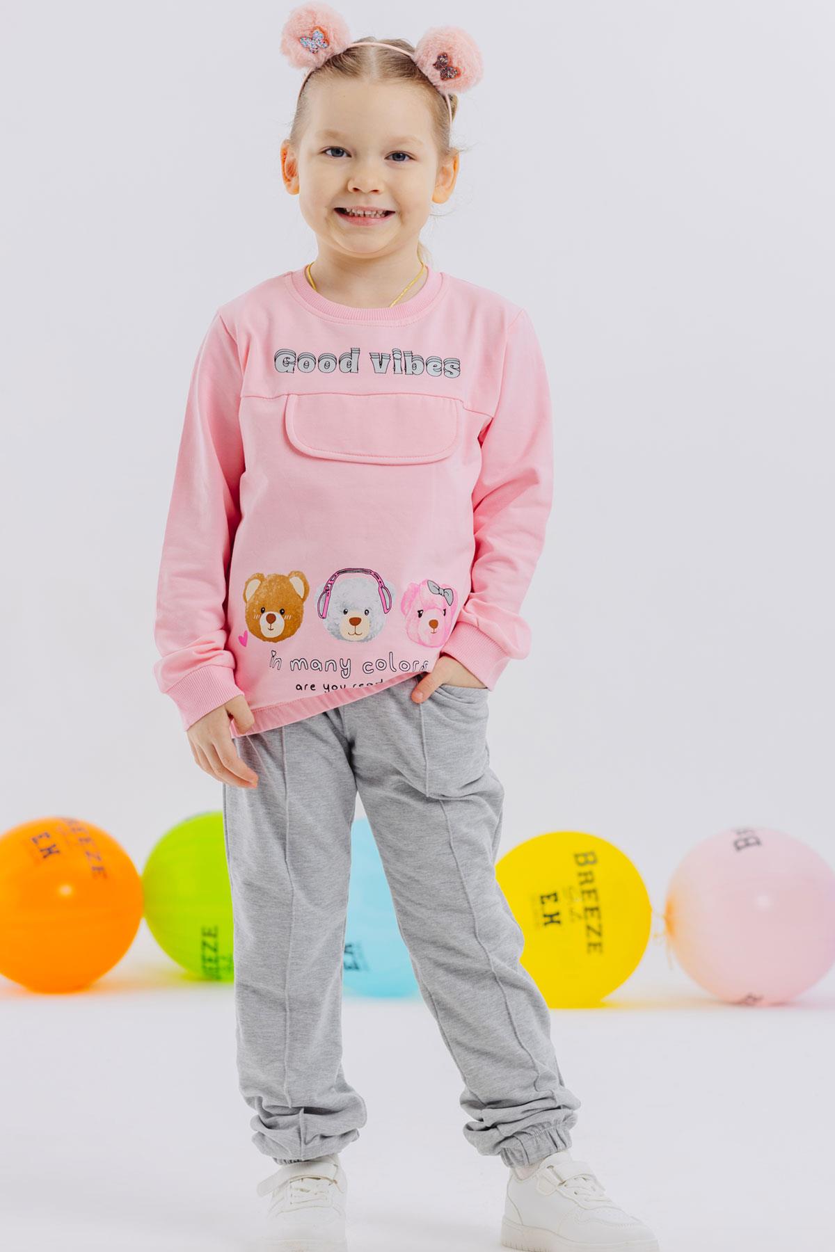 Breeze Kız Çocuk Eşofman Takımı Ayıcık Baskılı Pembe (3-6 Yaş)