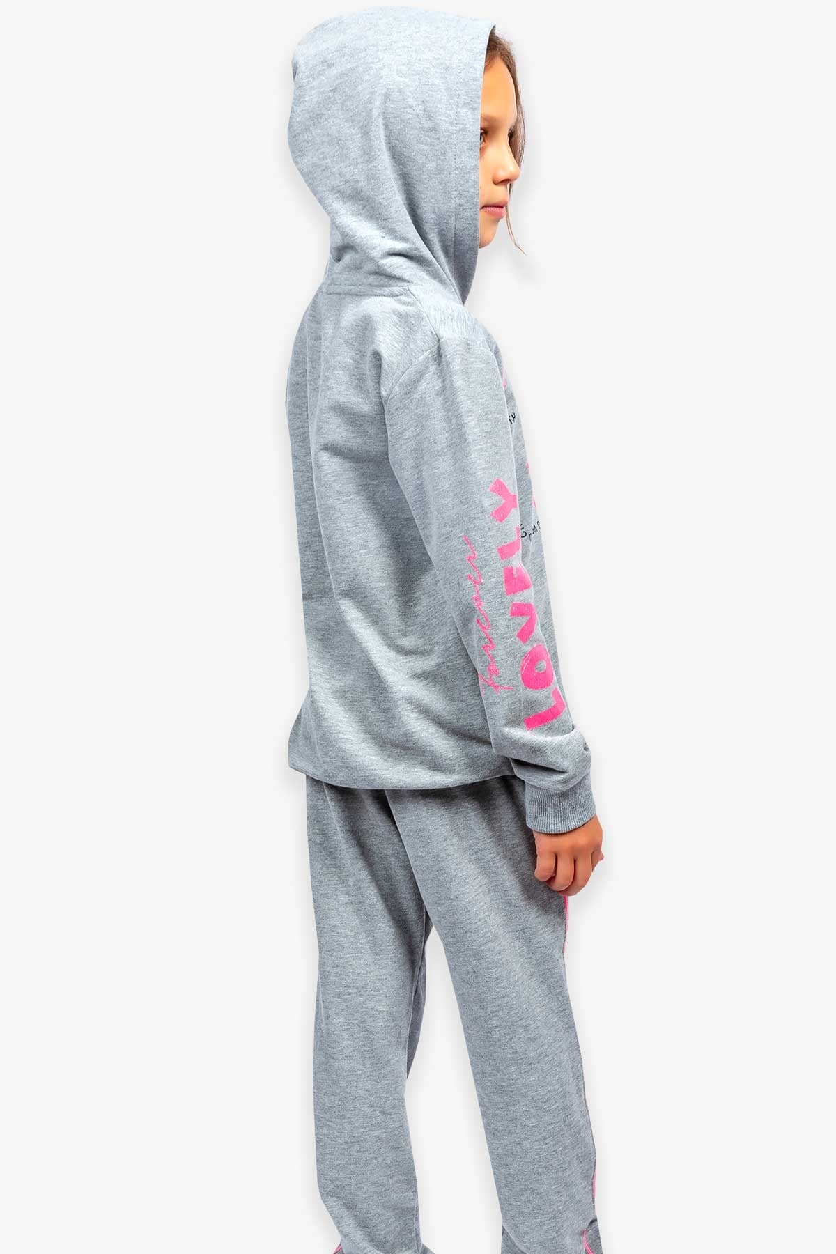 Breeze Kız Çocuk Eşofman Takımı Baskılı Gri Melanj (9-10 Yaş)