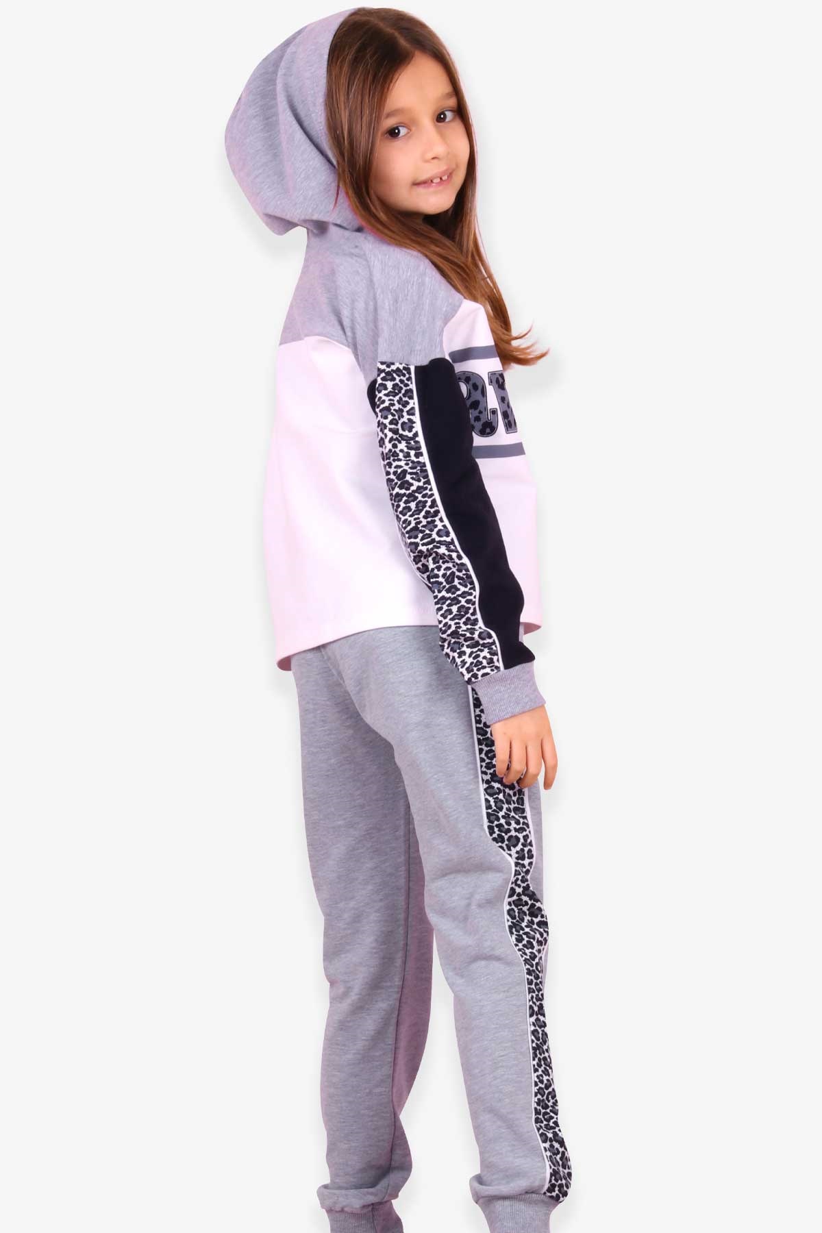 Breeze Kız Çocuk Eşofman Takımı Baskılı Koyu Gri Melanj (6-12 Yaş)