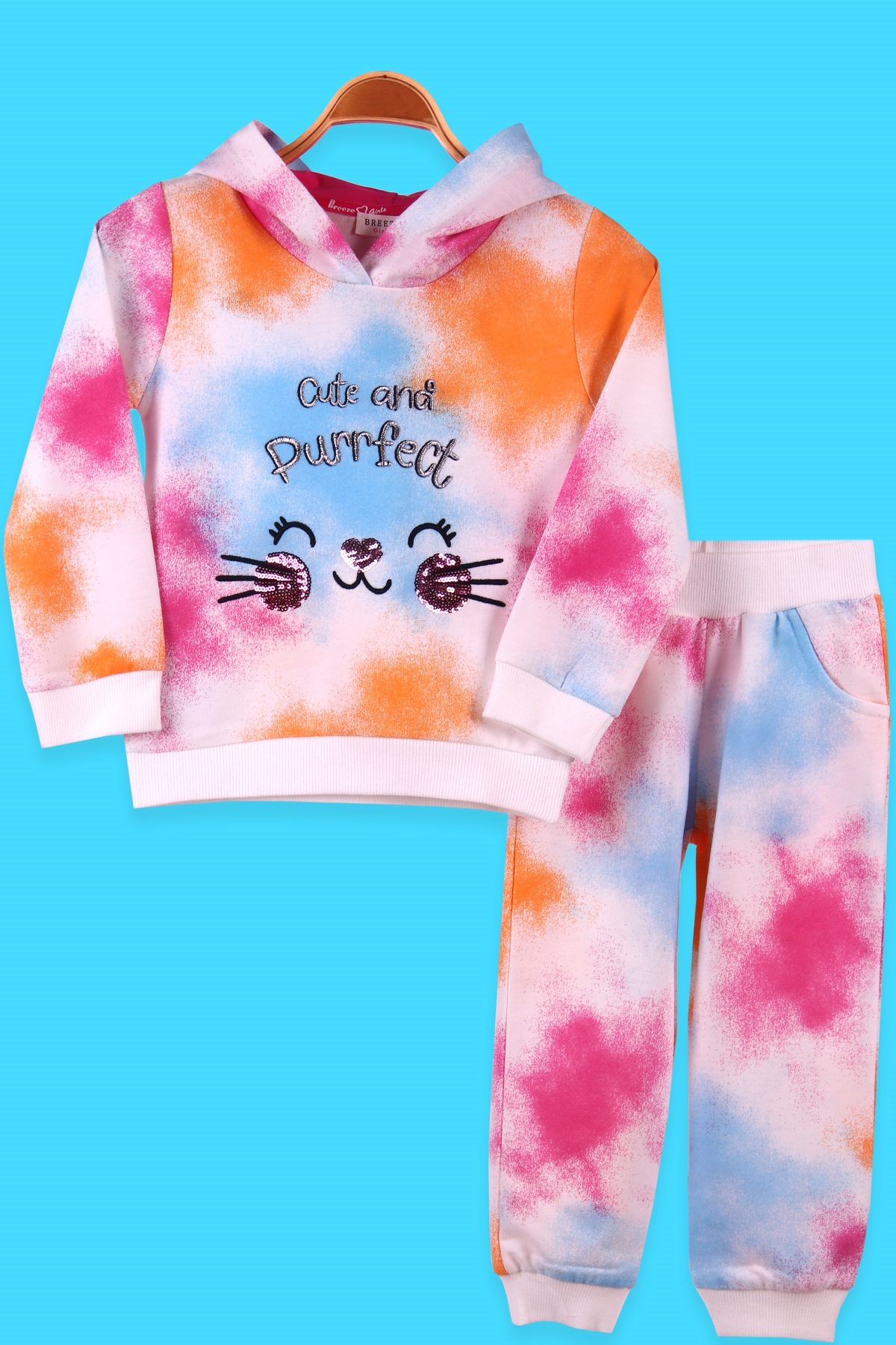 Breeze Kız Çocuk Eşofman Takımı Batik Desenli Ekru (2-6 Yaş)