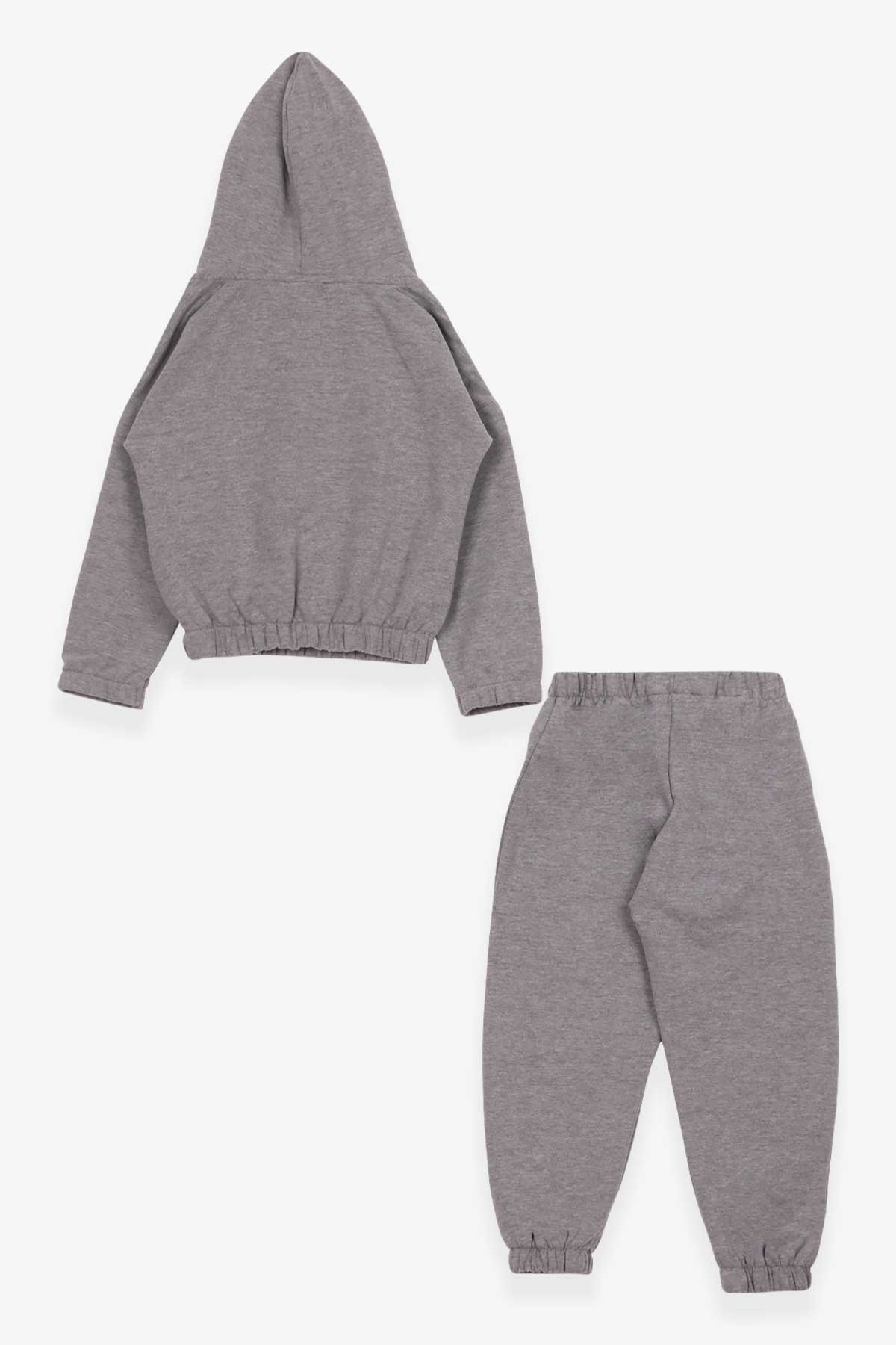 Breeze Kız Çocuk Eşofman Takımı Beli Lastikli Koyu Gri Melanj (3-7 Yaş)