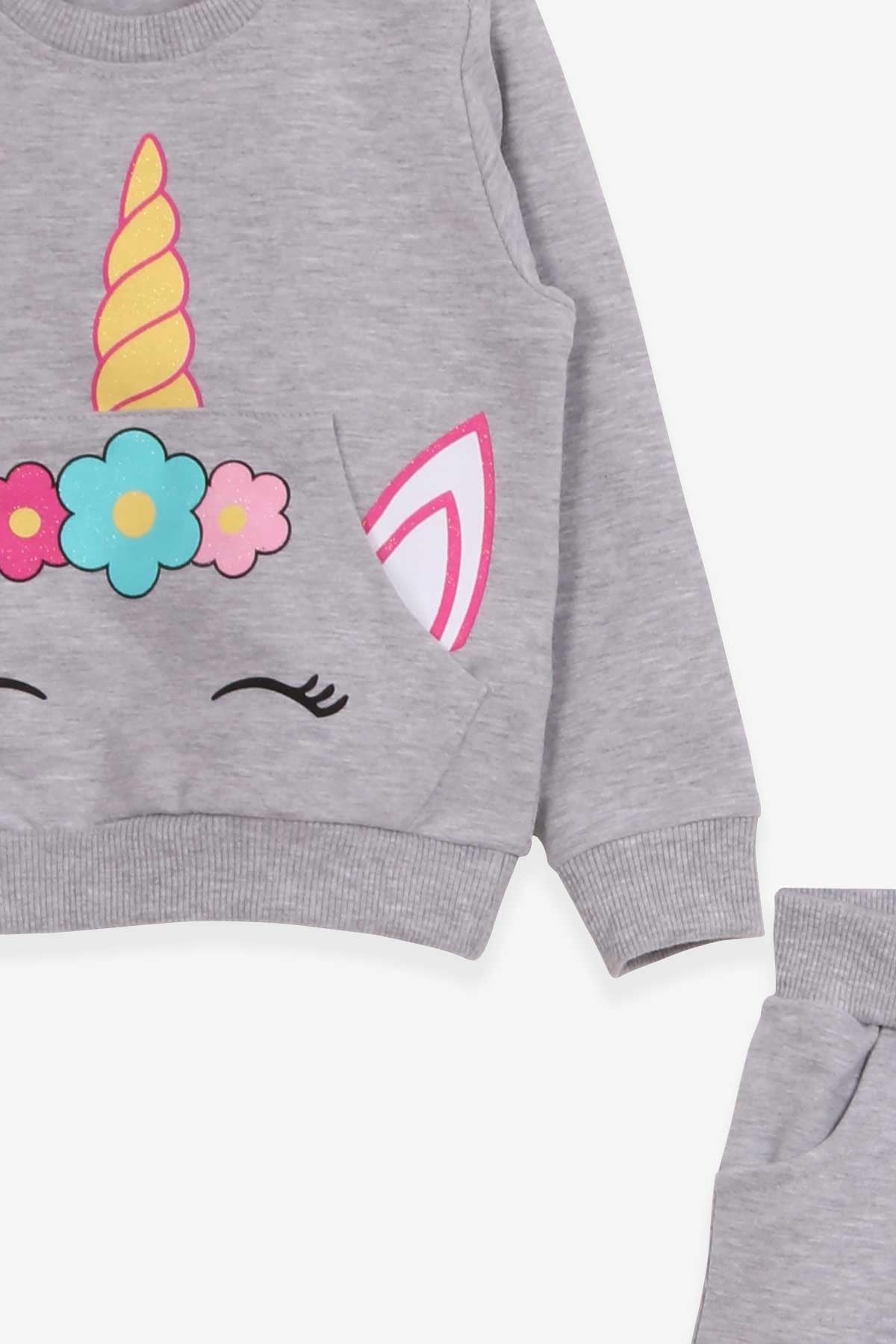 Breeze Kız Çocuk Eşofman Takımı Caticorn Baskılı Açık Gri Melanj (1.5-5 Yaş)