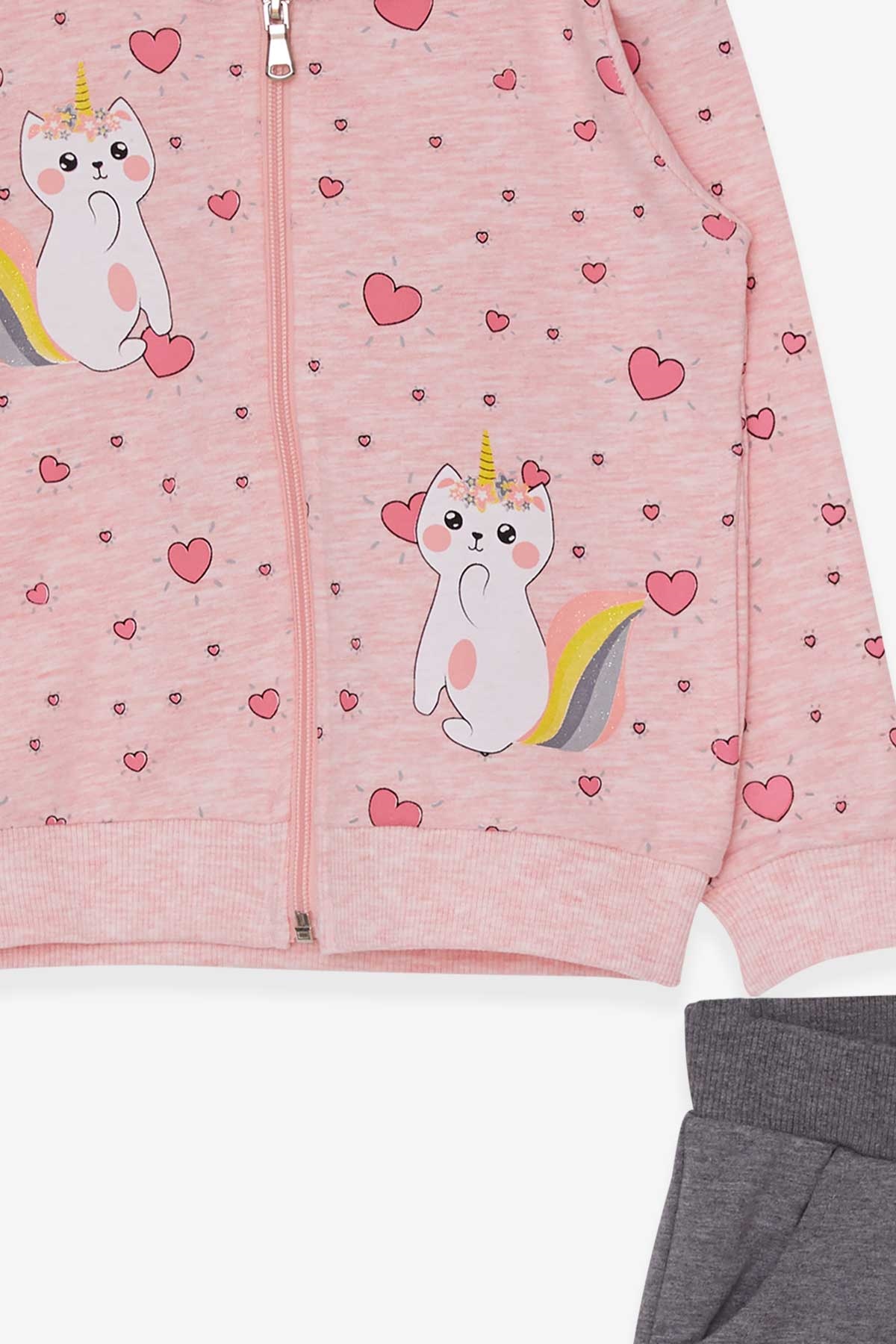 Breeze Kız Çocuk Eşofman Takımı Caticorn Baskılı Somon Melanj (1.5-5 Yaş)