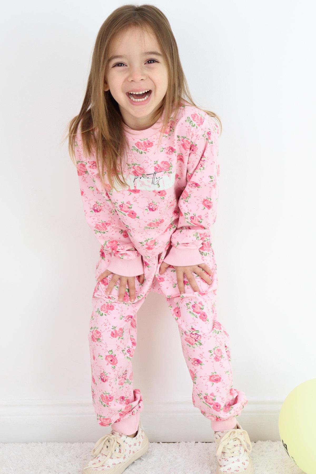 Breeze Kız Çocuk Eşofman Takımı Çiçek Desenli Pembe (1.5-4 Yaş)