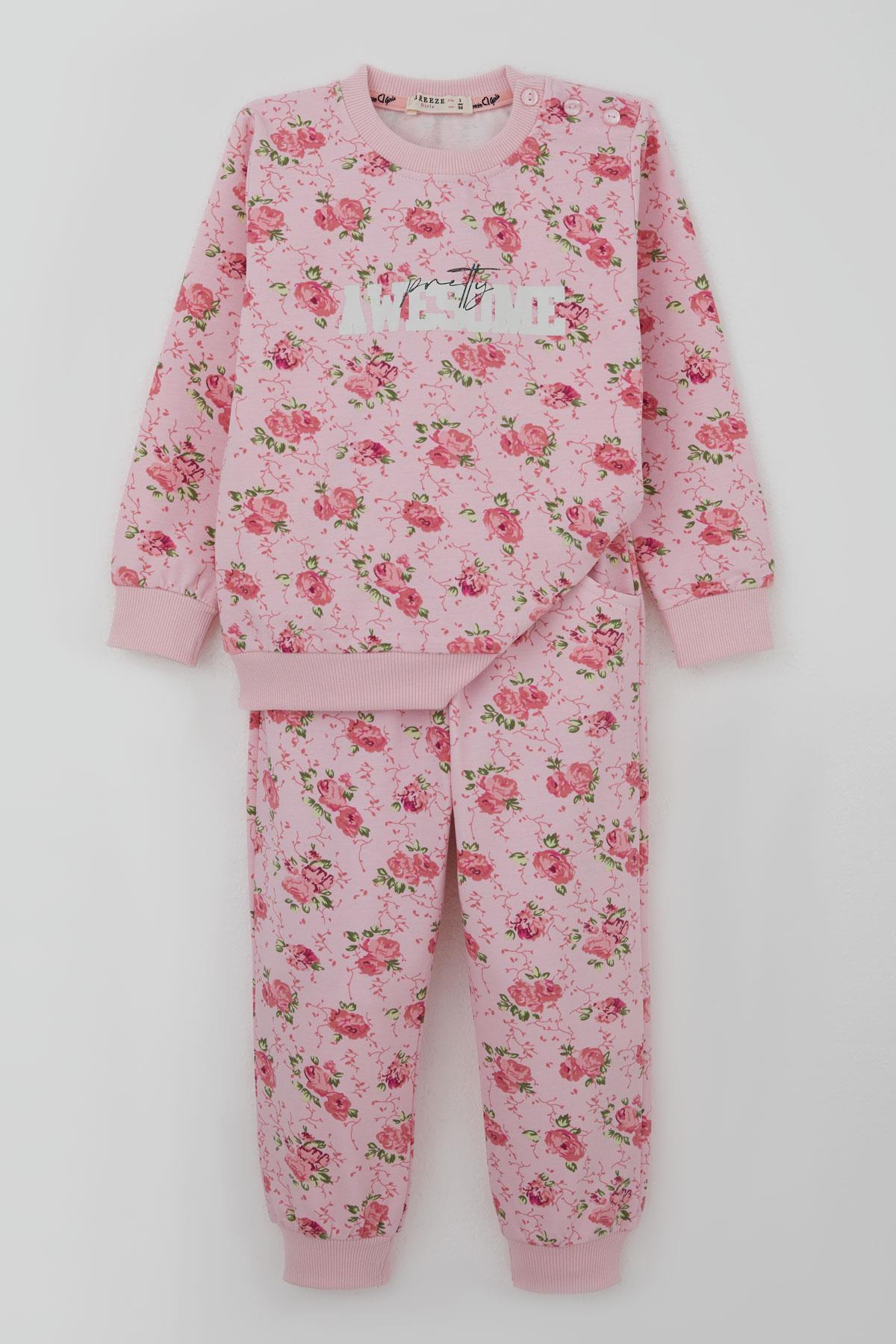 Breeze Kız Çocuk Eşofman Takımı Çiçek Desenli Pembe (1.5-4 Yaş)