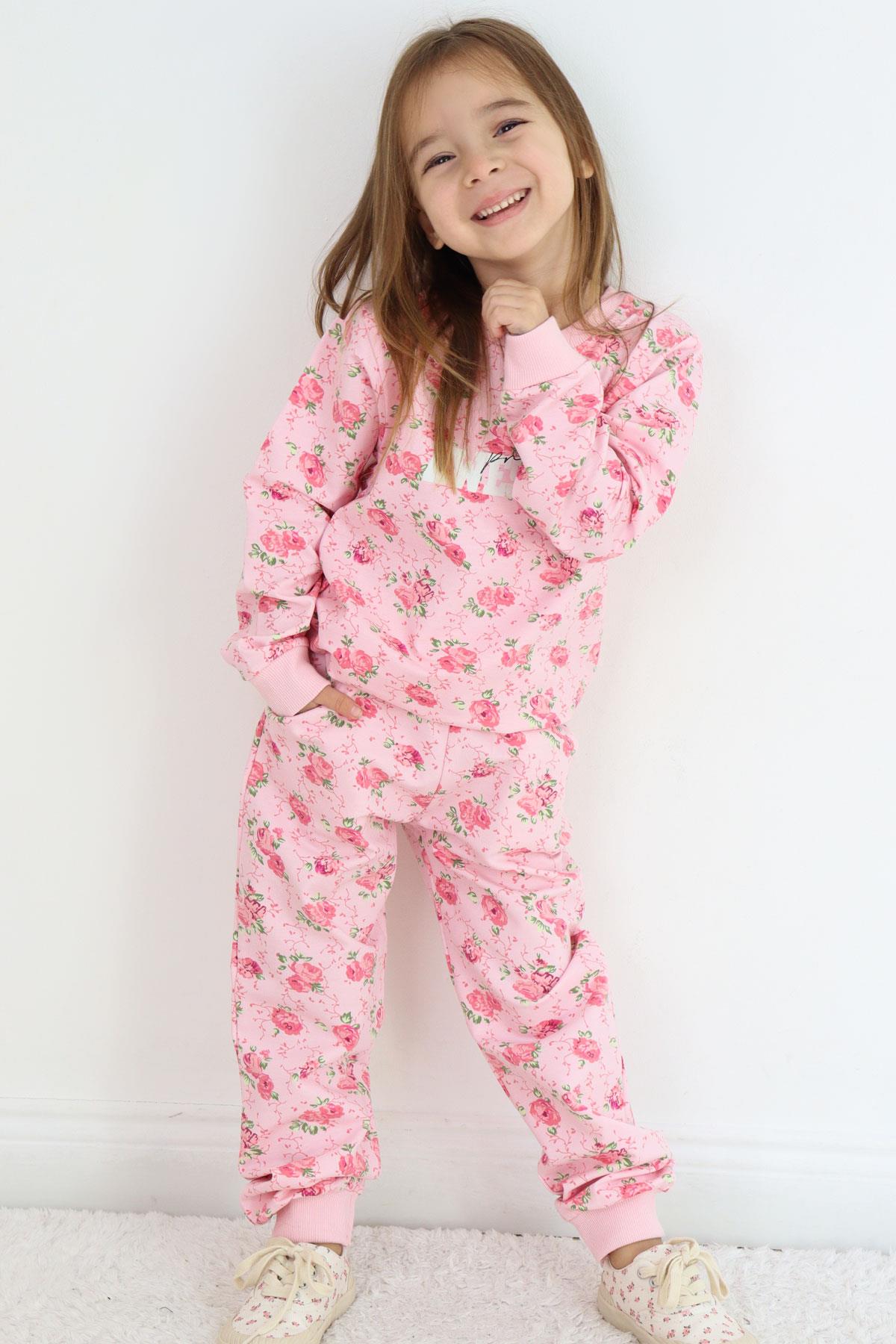 Breeze Kız Çocuk Eşofman Takımı Çiçek Desenli Pembe (1.5-4 Yaş)