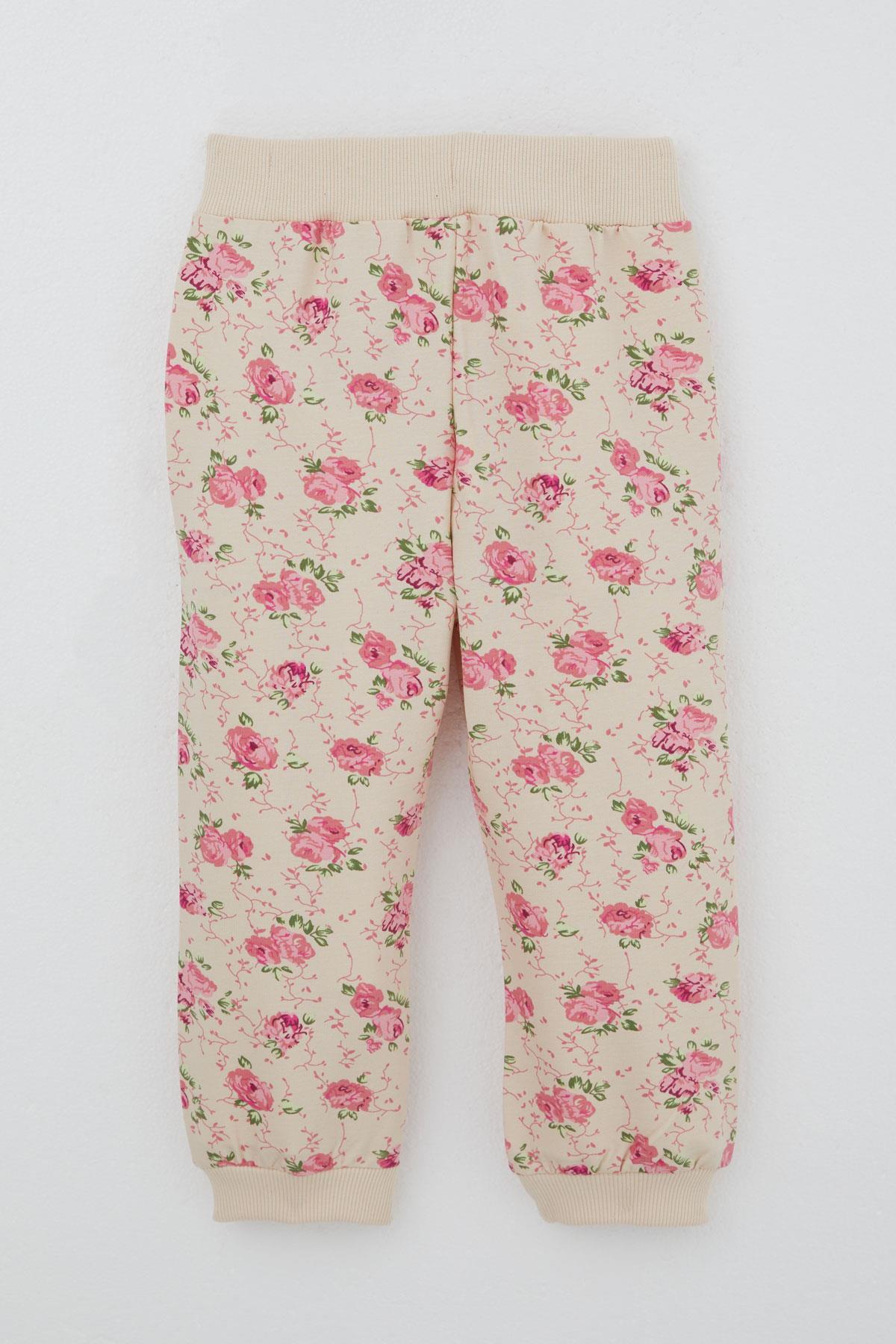 Breeze Kız Çocuk Eşofman Takımı Çiçek Desenli Kapüşonlu Krem (1.5-4 Yaş)