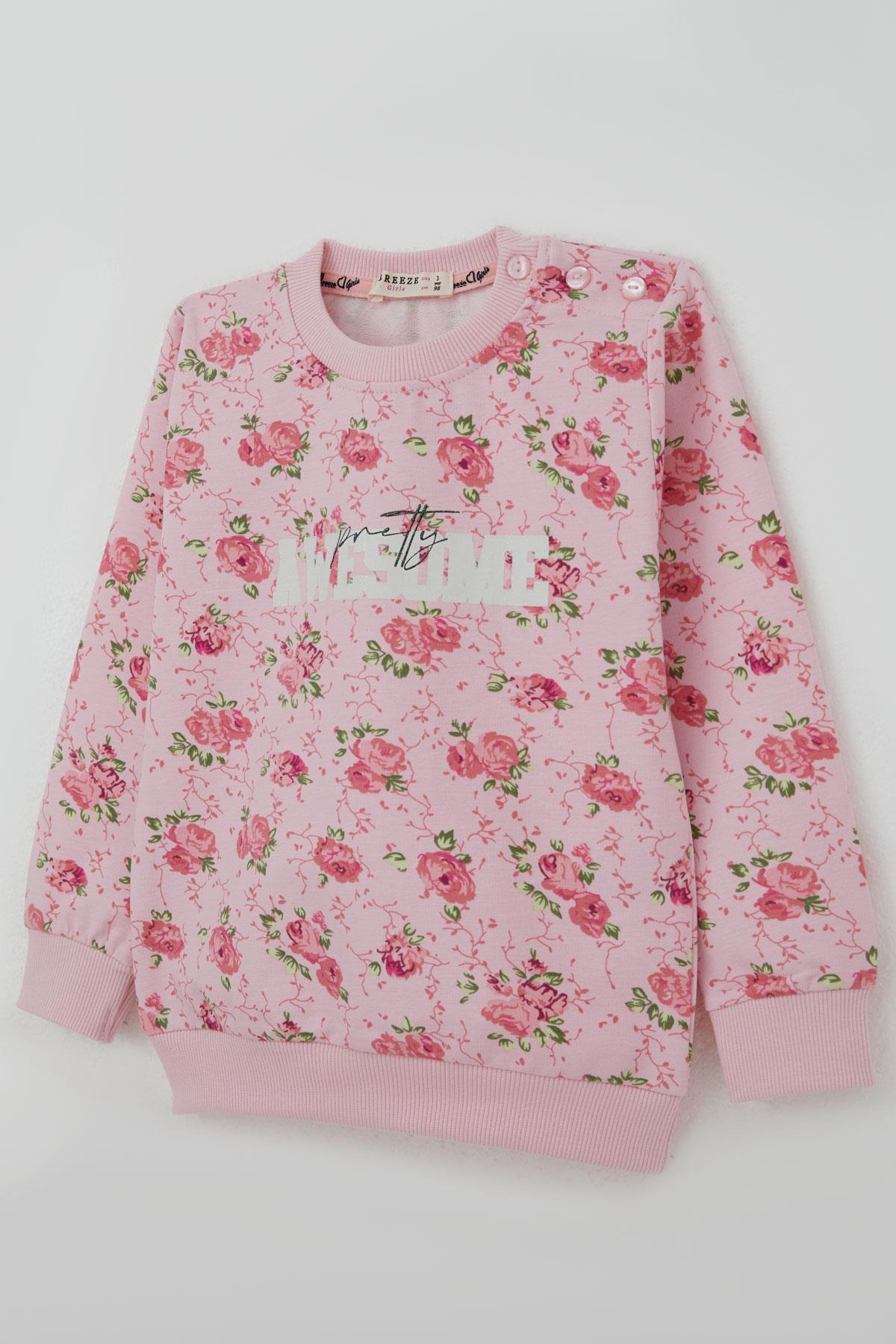 Breeze Kız Çocuk Eşofman Takımı Çiçek Desenli Pembe (1.5-4 Yaş)