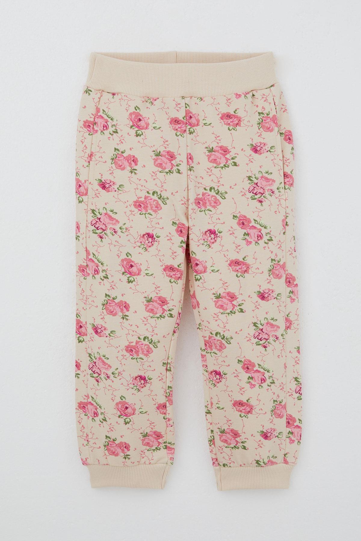 Breeze Kız Çocuk Eşofman Takımı Çiçek Desenli Kapüşonlu Krem (1.5-4 Yaş)