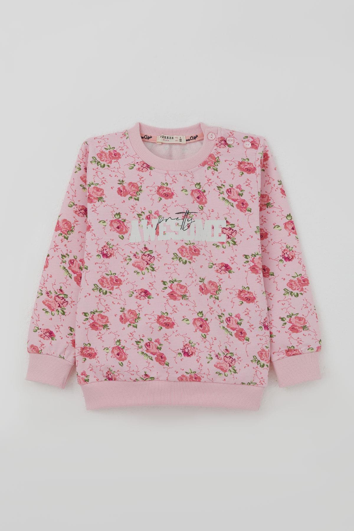 Breeze Kız Çocuk Eşofman Takımı Çiçek Desenli Pembe (1.5-4 Yaş)