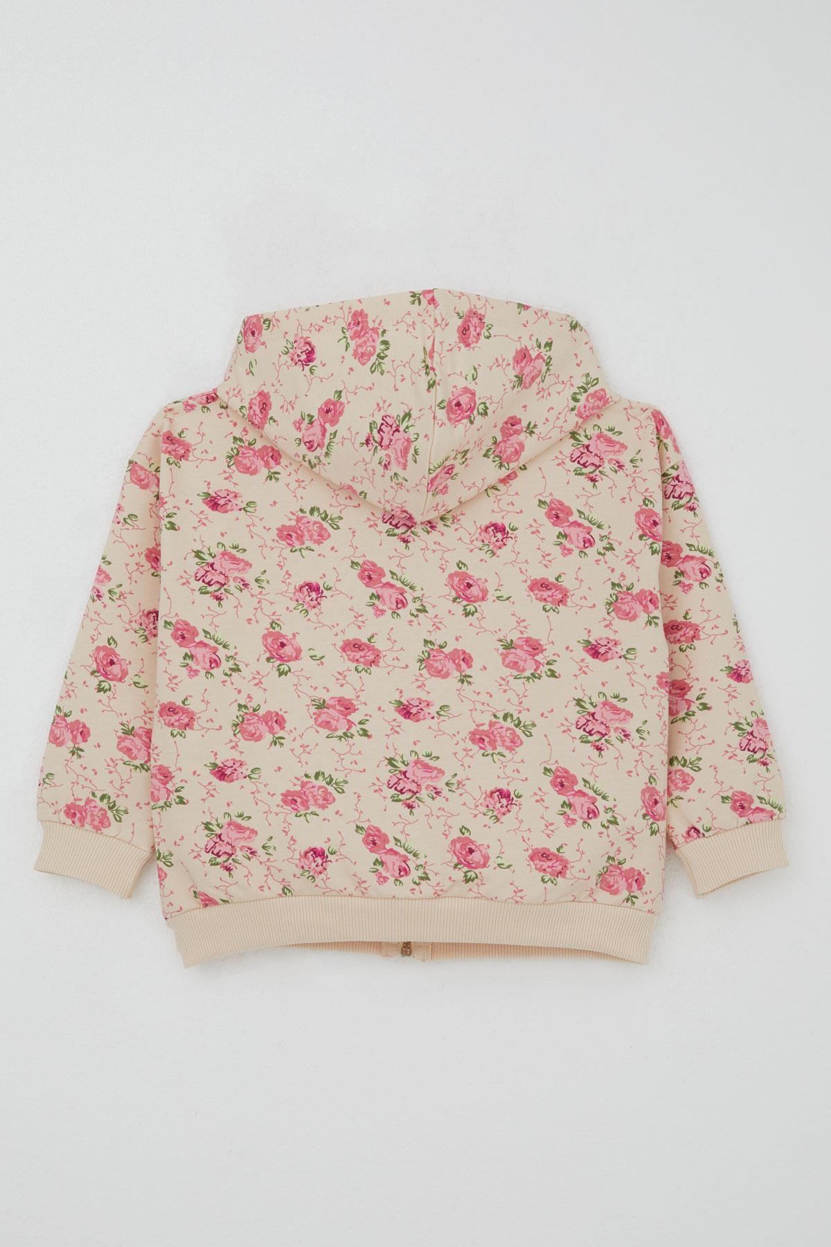 Breeze Kız Çocuk Eşofman Takımı Çiçek Desenli Kapüşonlu Krem (1.5-4 Yaş)