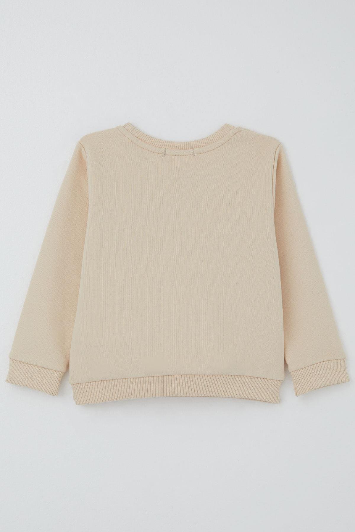 Breeze Kız Çocuk Eşofman Takımı Dostluk Papatyası Nakış Baskılı Bej (2-6 Yaş)