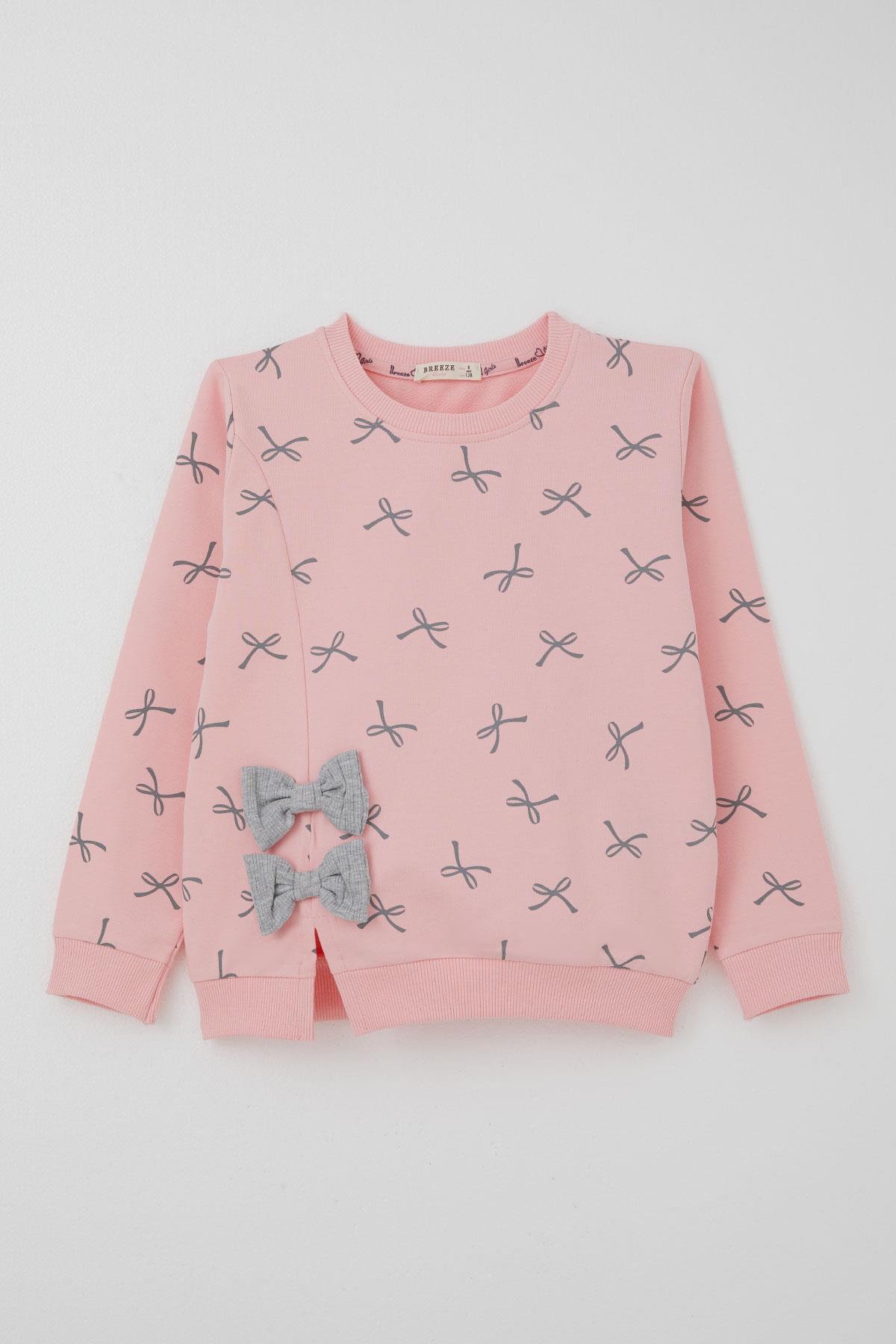 Breeze Kız Çocuk Eşofman Takımı Fiyonk Detaylı Bağcık Aksesuarlı Pembe (7-12 Yaş)