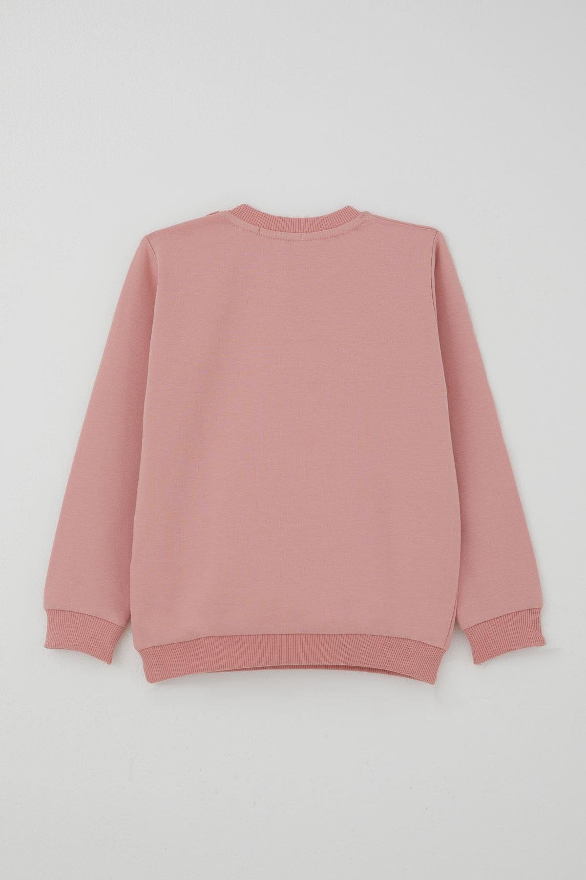 Breeze Kız Çocuk Eşofman Takımı Fiyonk Baskılı Pantolonu Çiçek Desenli Gülkurusu (1.5-5 Yaş)