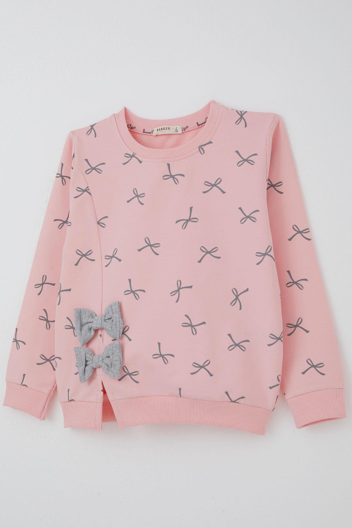 Breeze Kız Çocuk Eşofman Takımı Fiyonk Detaylı Bağcık Aksesuarlı Pembe (7-12 Yaş)