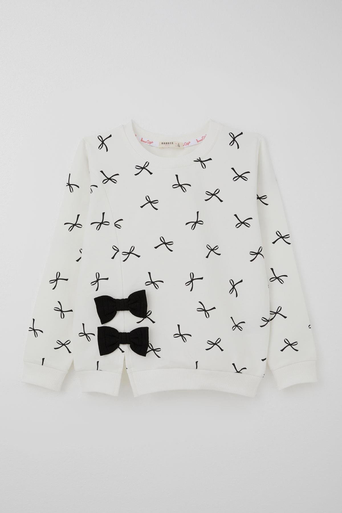 Breeze Kız Çocuk Eşofman Takımı Fiyonk Detaylı Bağcık Aksesuarlı Ekru (7-12 Yaş)