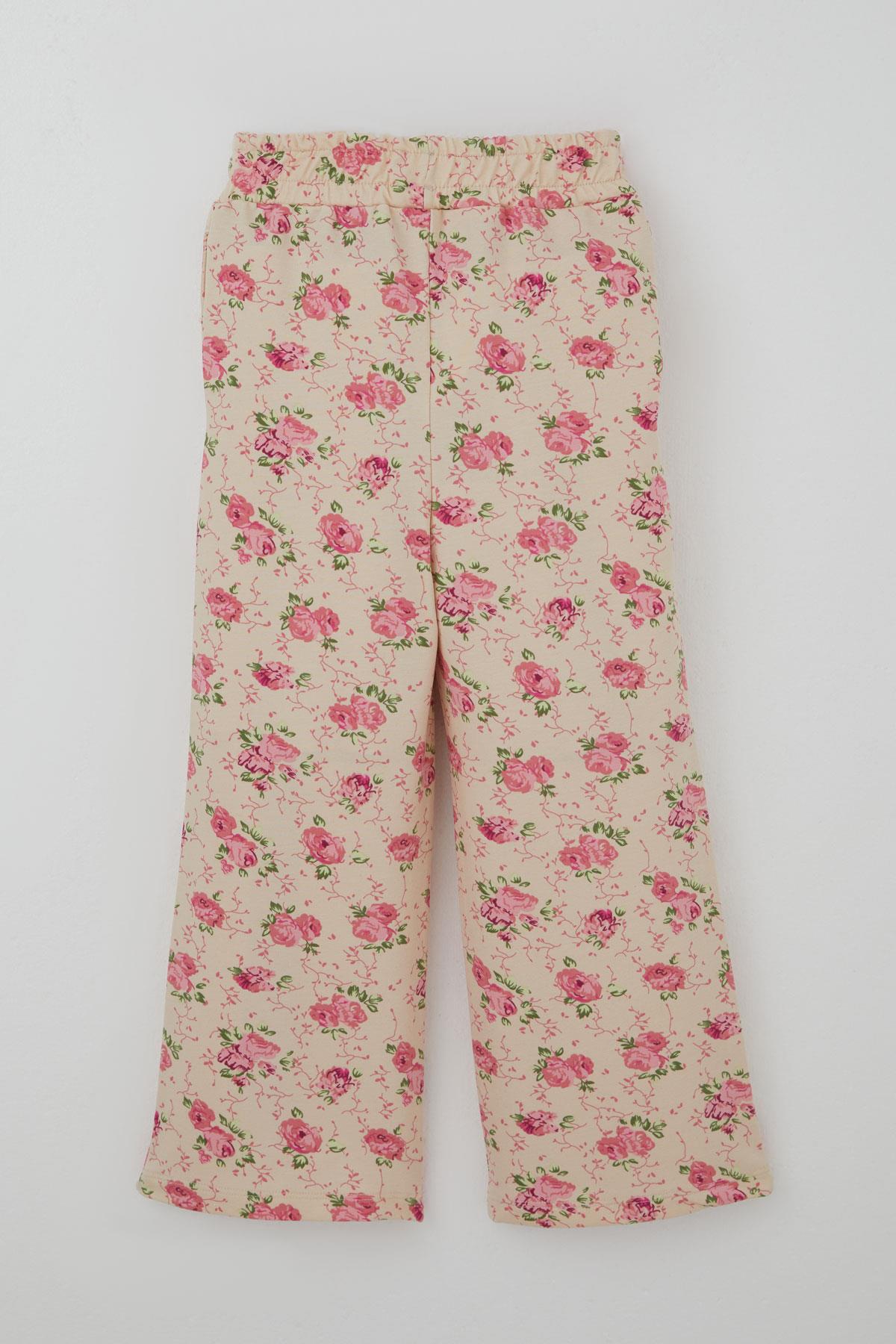 Breeze Kız Çocuk Eşofman Takımı Fiyonk Baskılı Pantolonu Çiçek Desenli Fıstık Yeşili (1.5-5 Yaş)