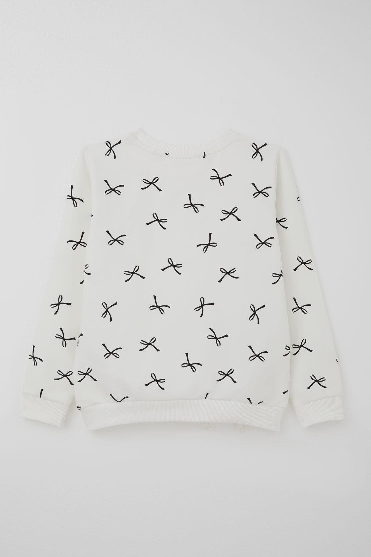 Breeze Kız Çocuk Eşofman Takımı Fiyonk Detaylı Bağcık Aksesuarlı Ekru (7-12 Yaş)