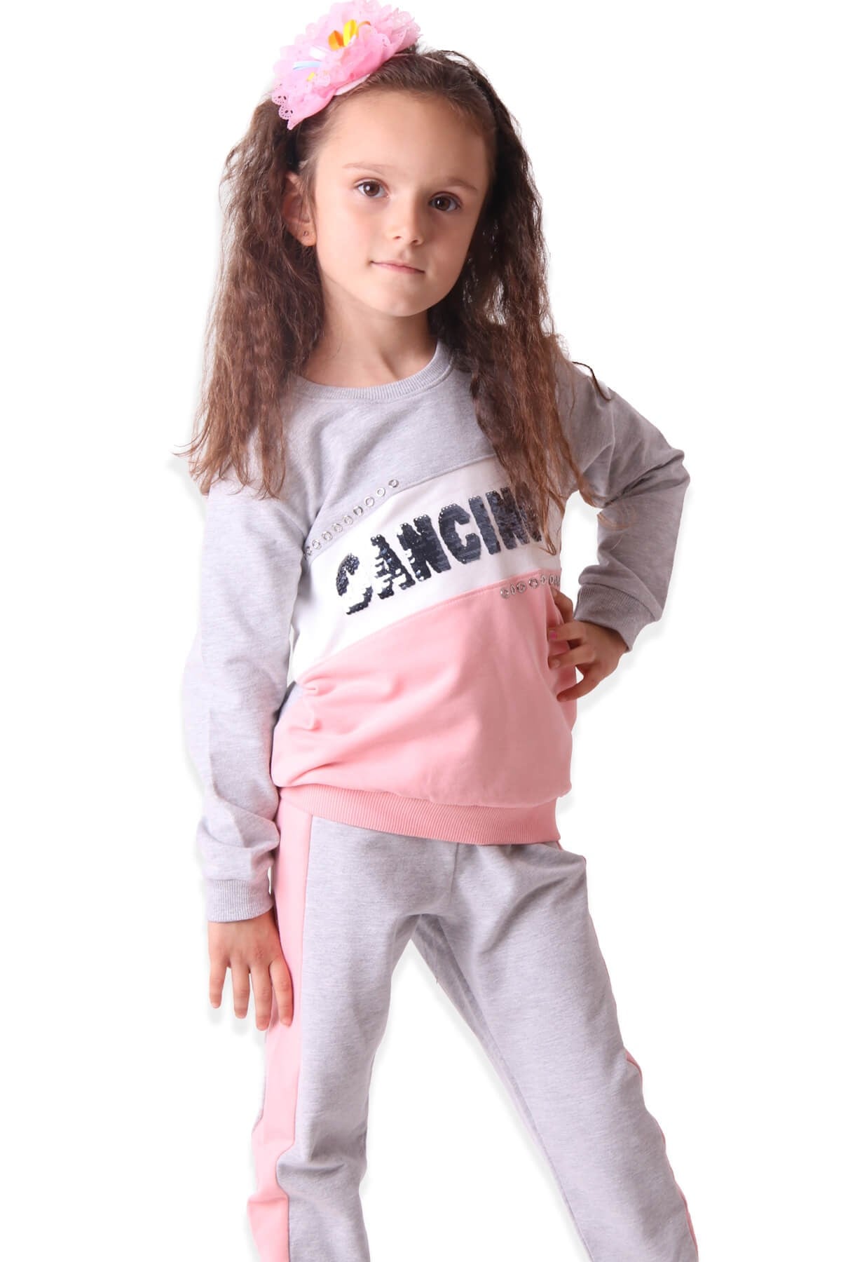BREEZE Kız Çocuk Eşofman Takımı Gri-Somon (5-10 Yaş)